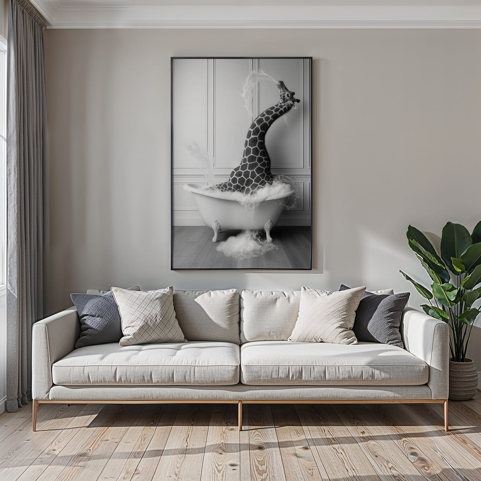 Giraffe in Bathtub Print, Funny Bathroom Wall Art, Safari Animal Humor Poster