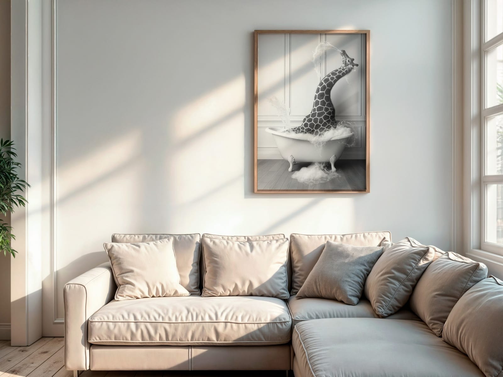 Giraffe in Bathtub Print, Funny Bathroom Wall Art, Safari Animal Humor Poster