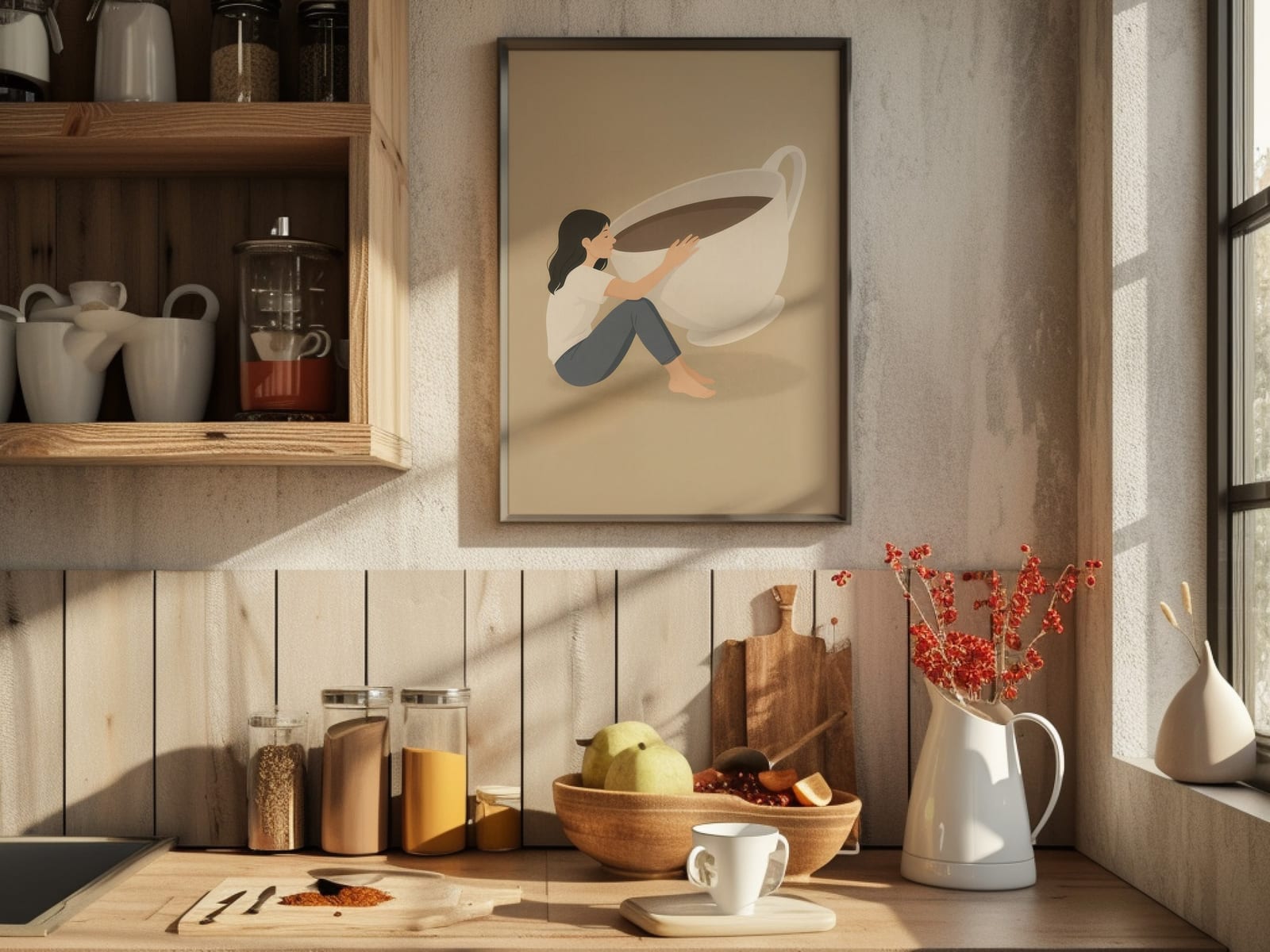 Lámina Zen de taza de café, arte Wabi Sabi, decoración minimalista de cocina