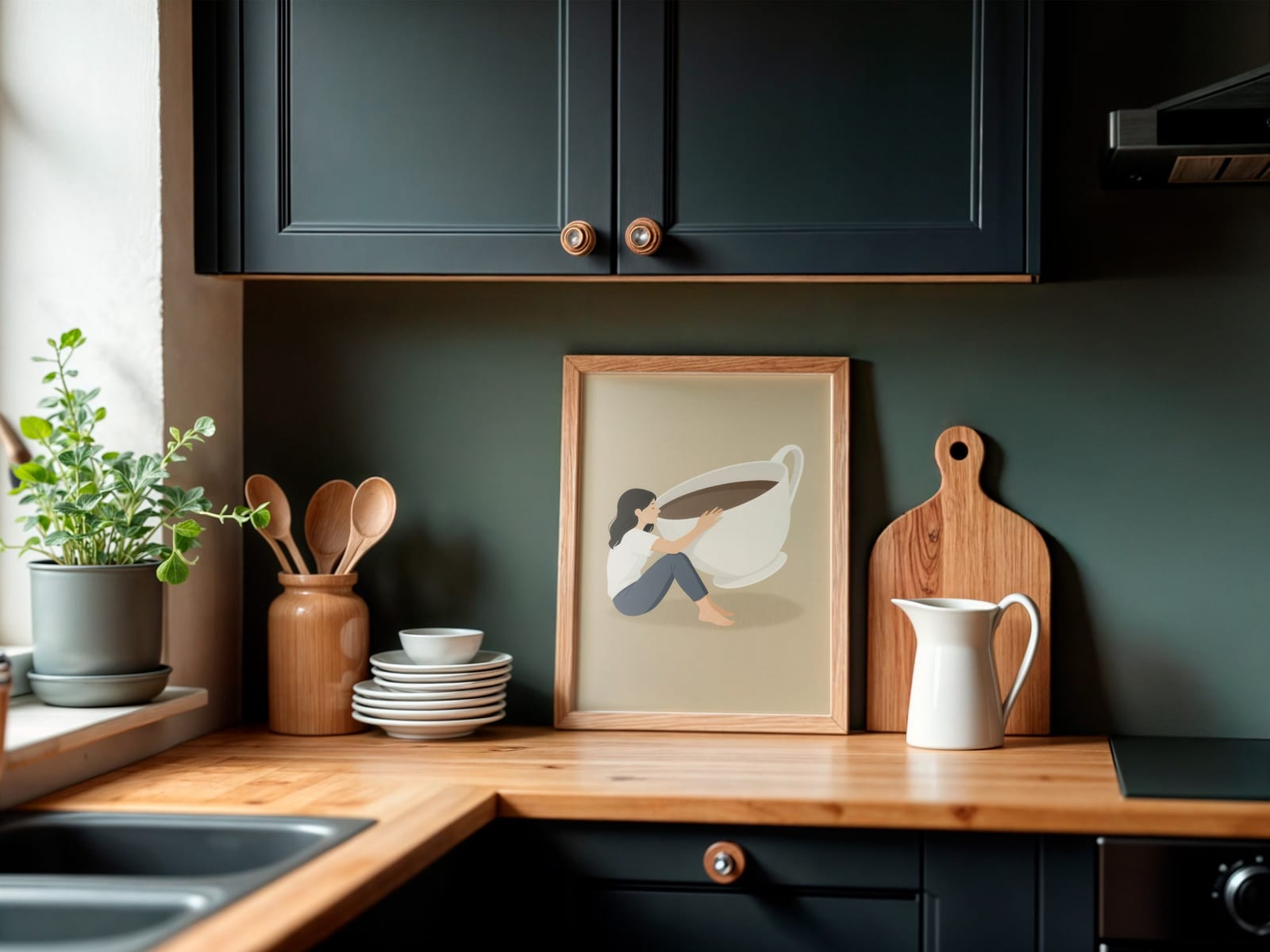 Lámina Zen de taza de café, arte Wabi Sabi, decoración minimalista de cocina