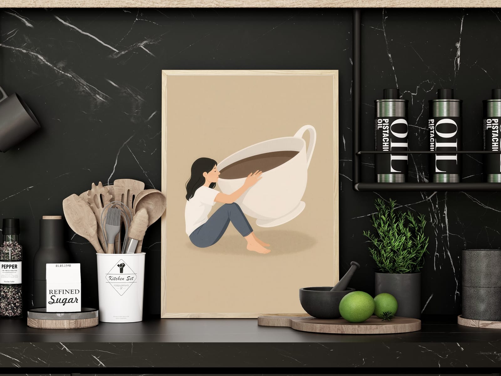 Lámina Zen de taza de café, arte Wabi Sabi, decoración minimalista de cocina