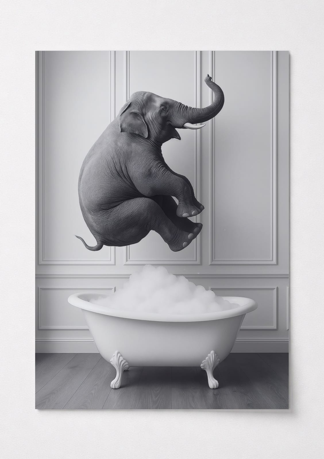 Tranh Elephant in Bathtub, tranh tường phòng tắm vui nhộn, poster phòng vệ sinh dí dỏm