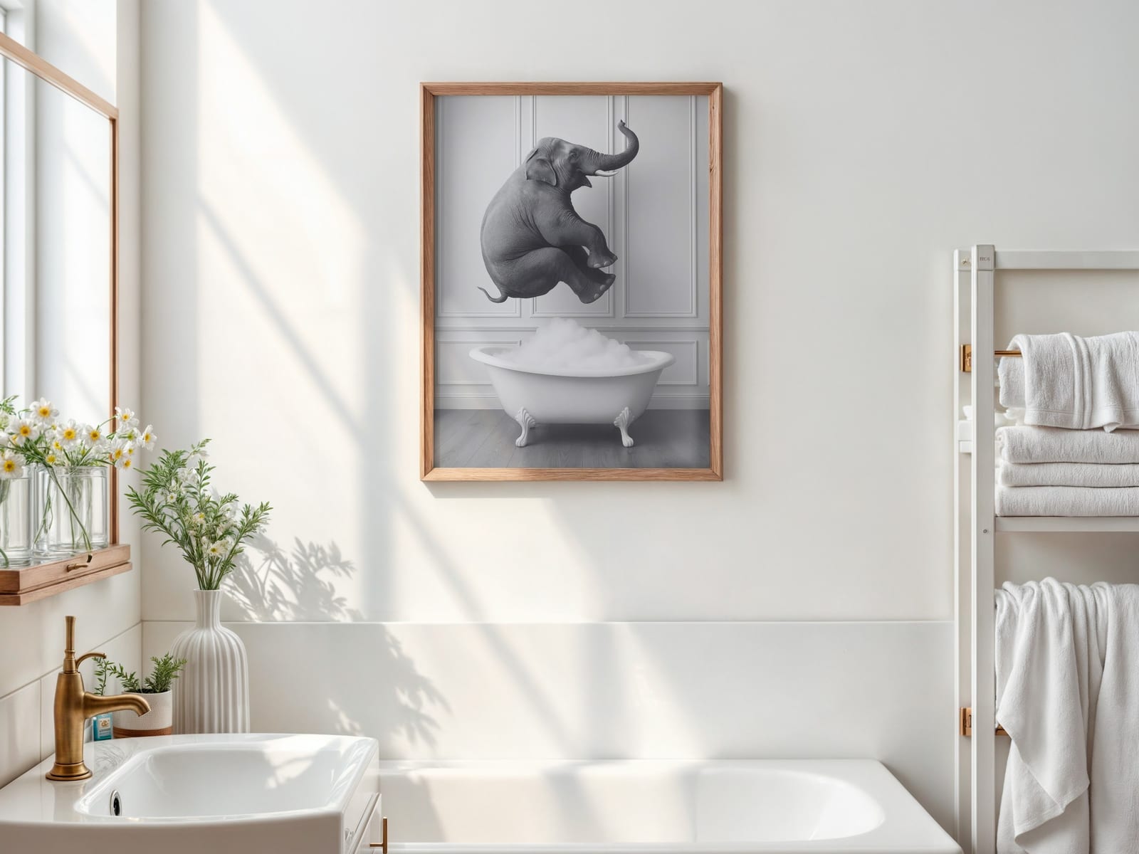 Elephant in Bathtub Print, Funny Bathroom Wall Art, Whimsical Powder Room Poster