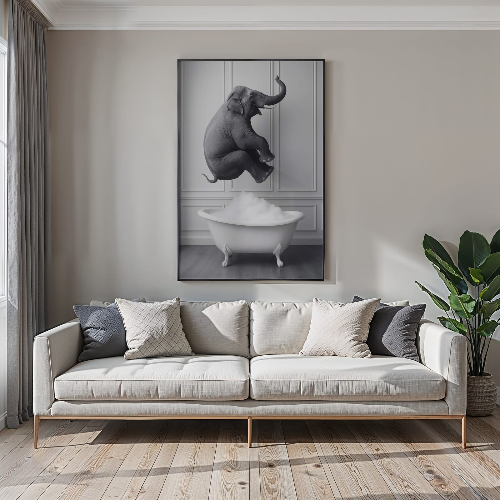 Elephant in Bathtub Print, Funny Bathroom Wall Art, Whimsical Powder Room Poster