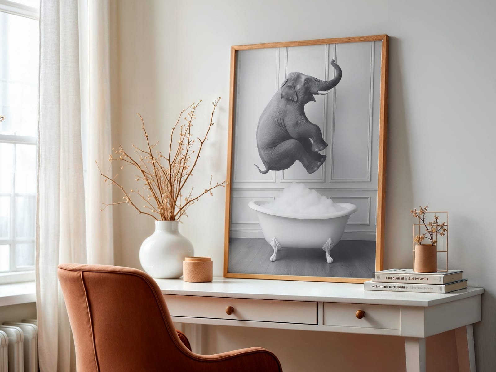 Elephant in Bathtub Print, Funny Bathroom Wall Art, Whimsical Powder Room Poster