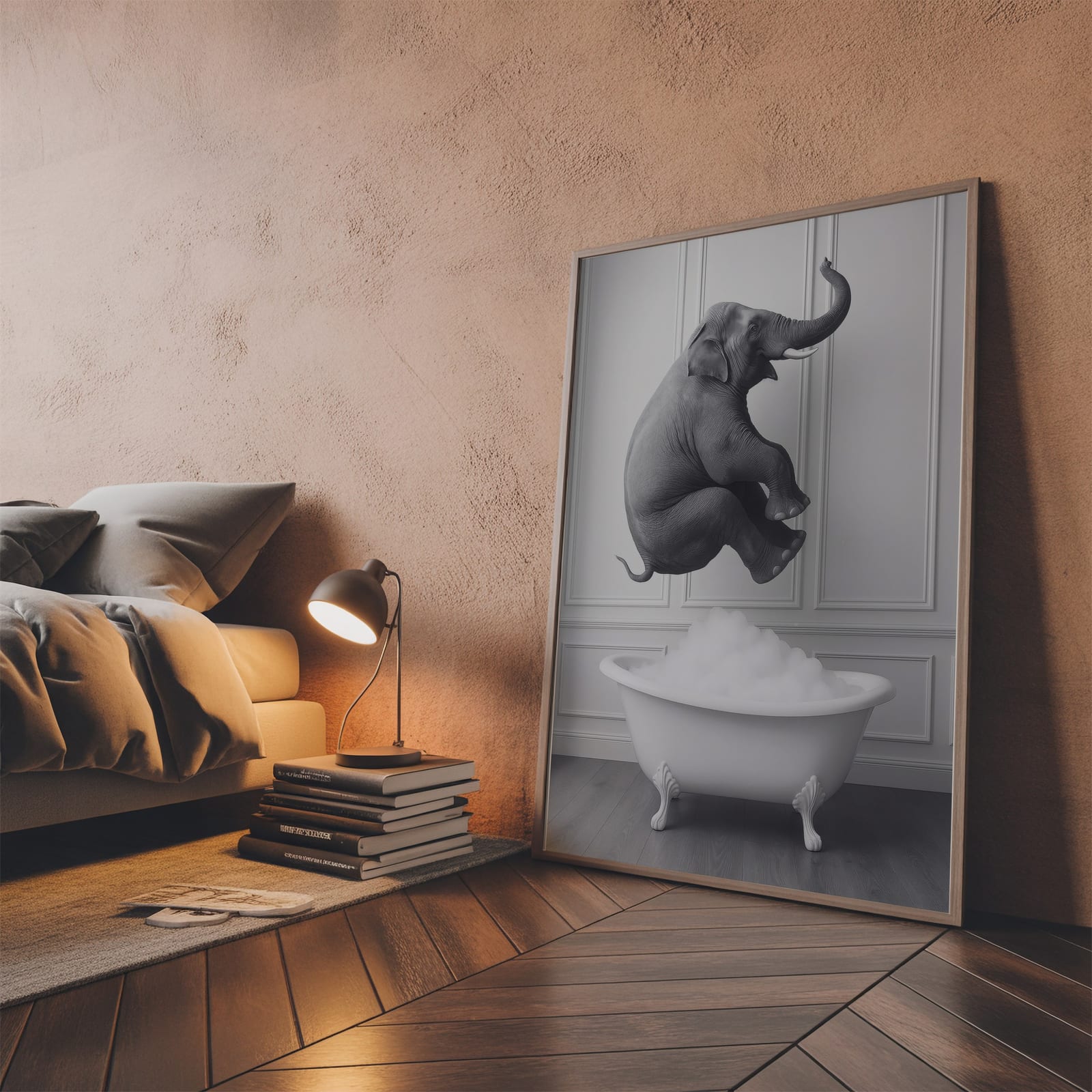 Elephant in Bathtub Print, Funny Bathroom Wall Art, Whimsical Powder Room Poster