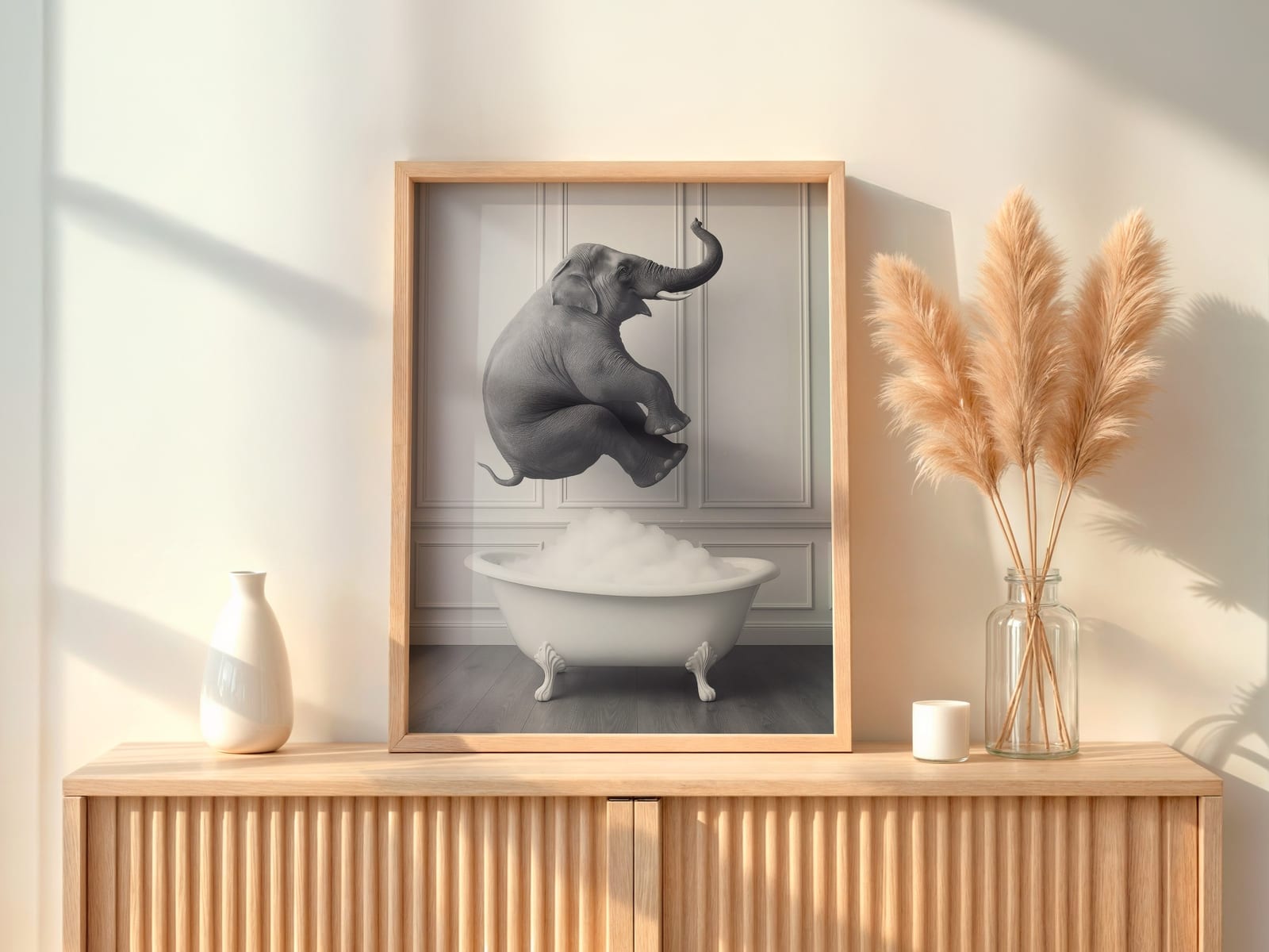 Elephant in Bathtub Print, Funny Bathroom Wall Art, Whimsical Powder Room Poster