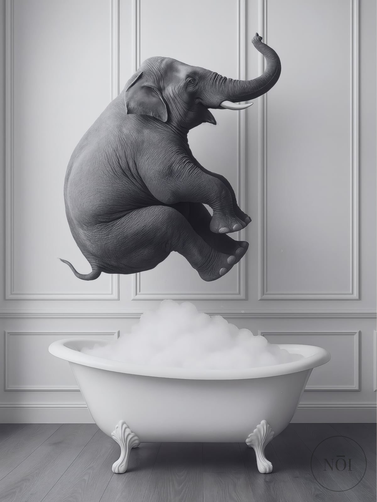 Elephant in Bathtub Print, Funny Bathroom Wall Art, Whimsical Powder Room Poster — Poster (ungerahmt)