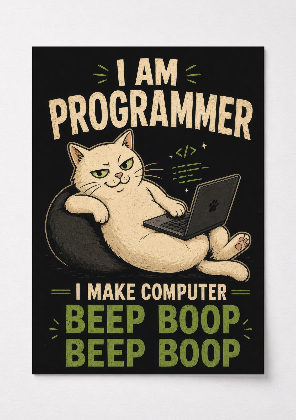 Kat på Laptop Print