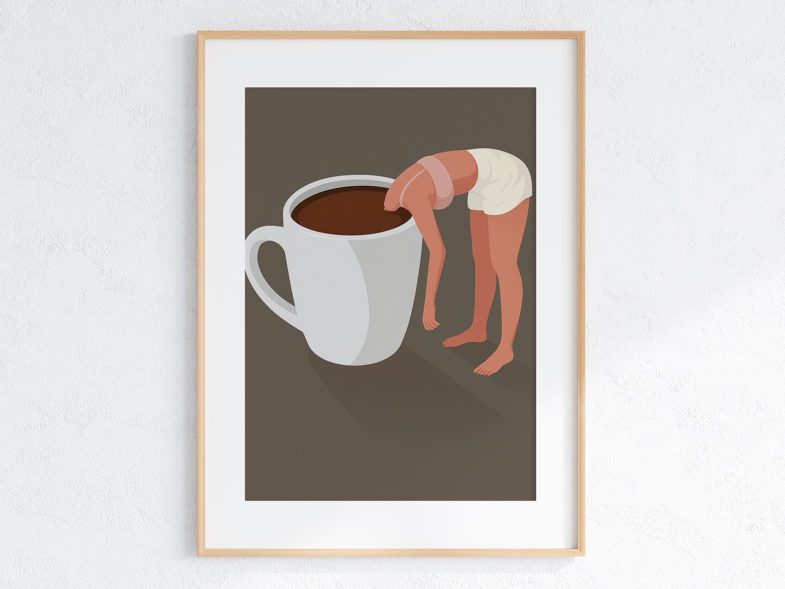 Woman in Coffee Cup Art Print, minimalistisk køkkendekoration
