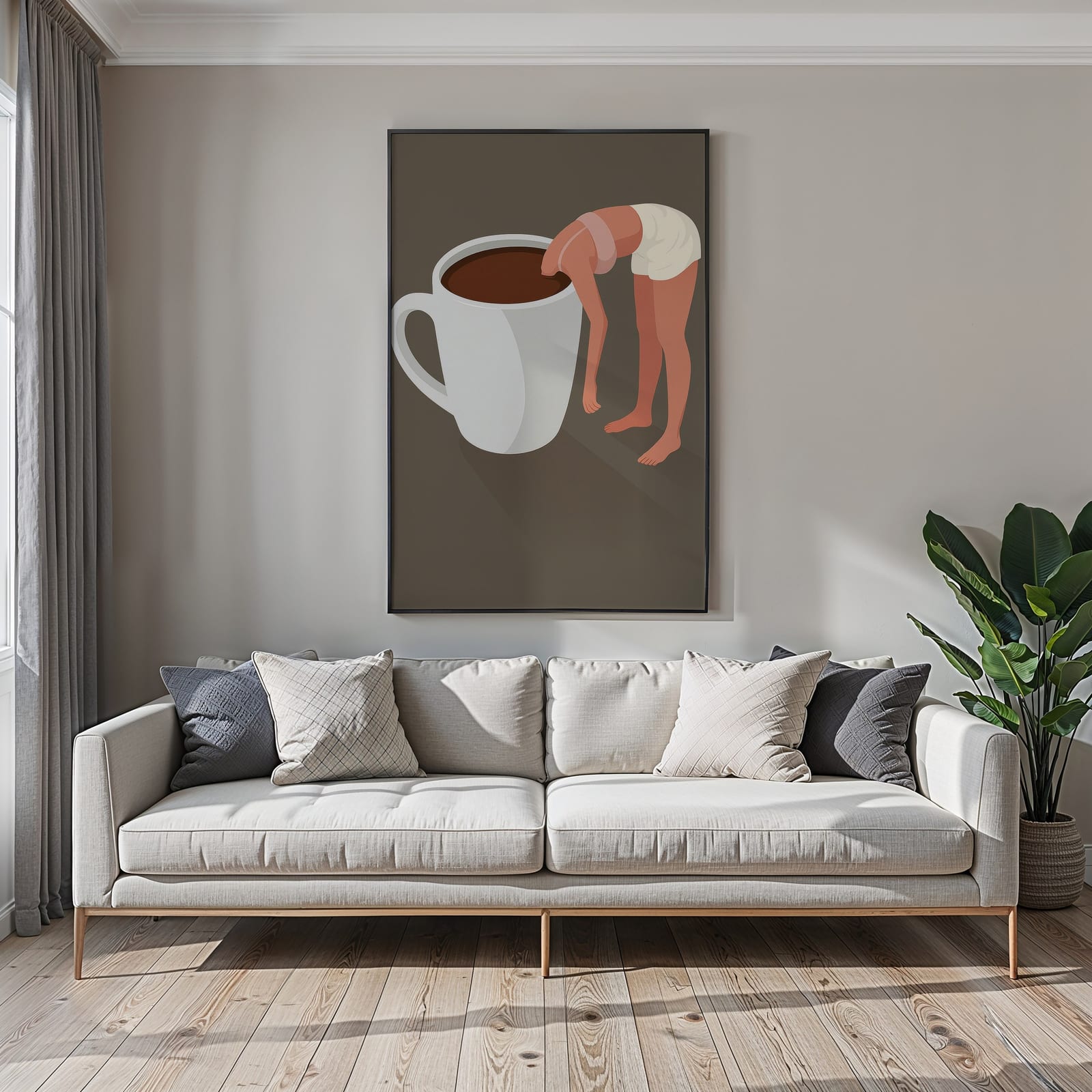 Woman in Coffee Cup Art Print, minimalistisk køkkendekoration