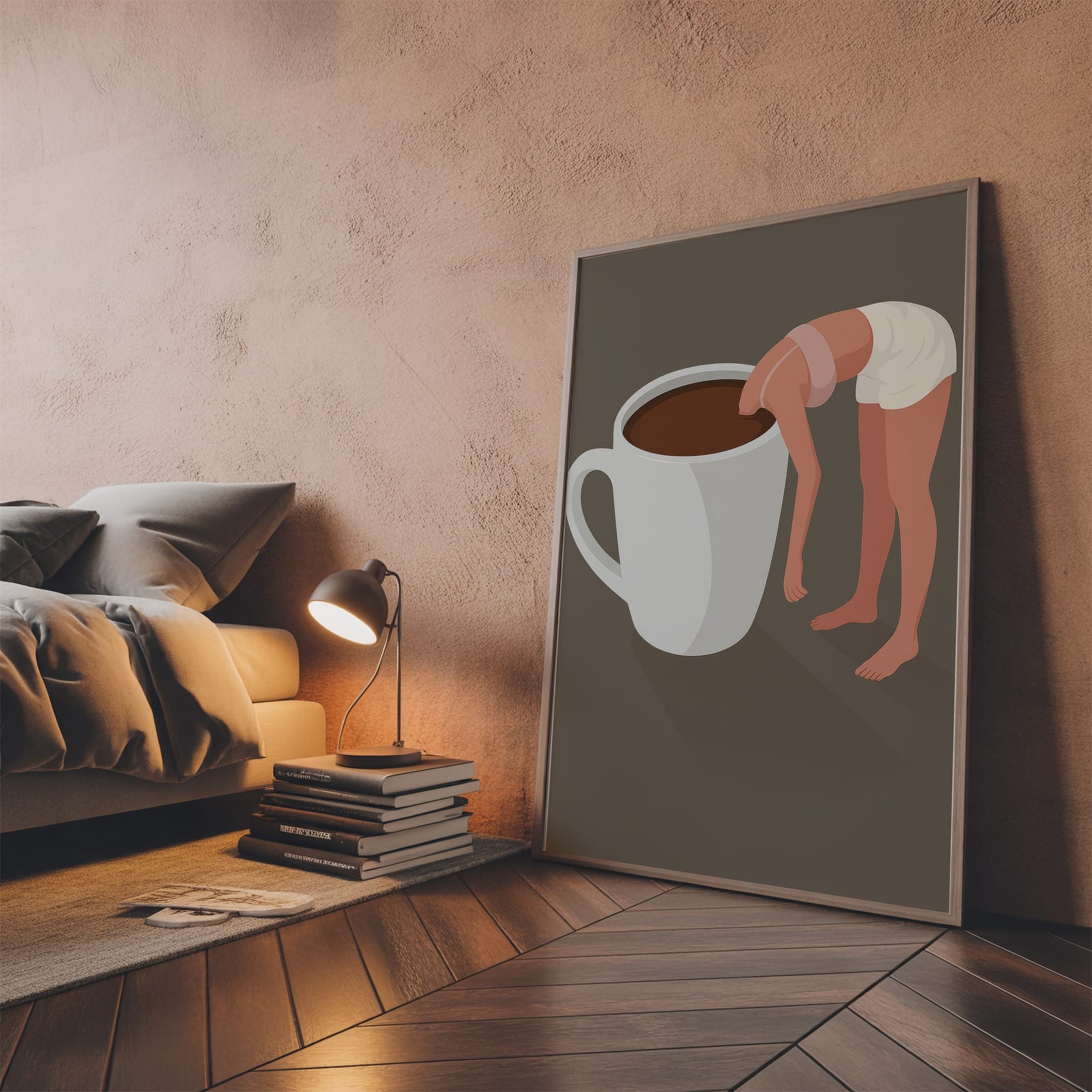 Woman in Coffee Cup Art Print, minimalistisk køkkendekoration