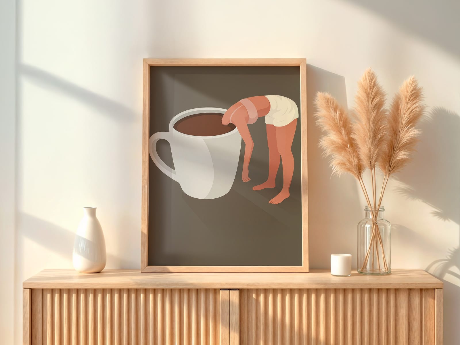 Woman in Coffee Cup Art Print, minimalistisk køkkendekoration