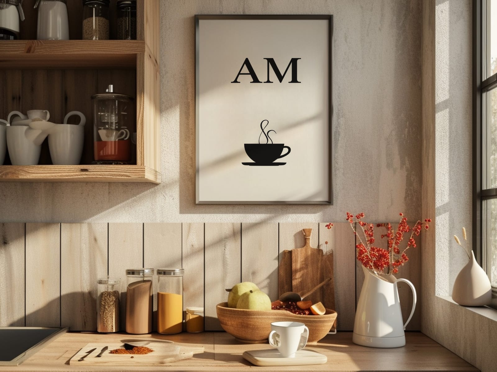 Tazza di caffè Line Art AM, poster minimalista da cucina