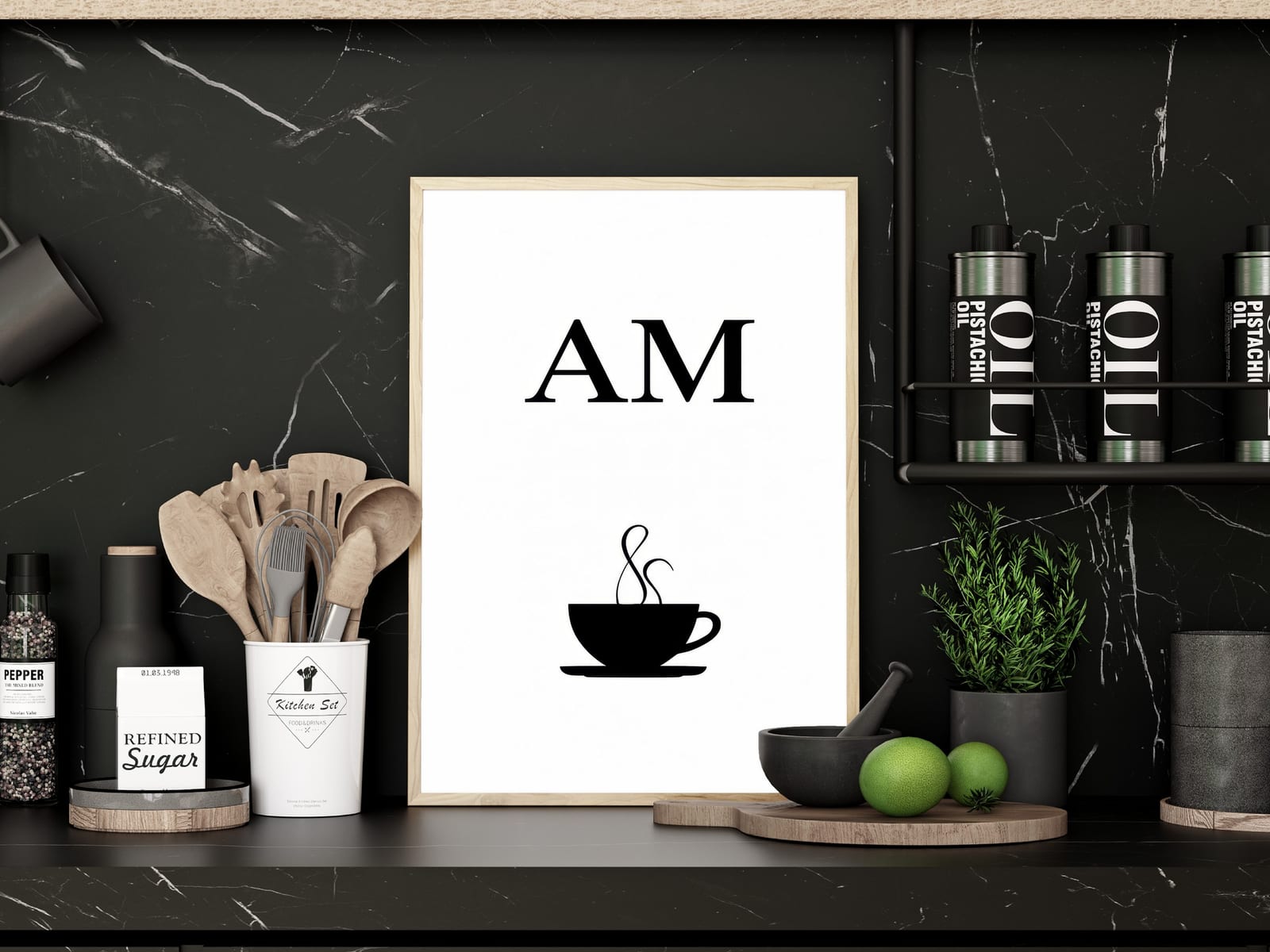 Tazza di caffè Line Art AM, poster minimalista da cucina