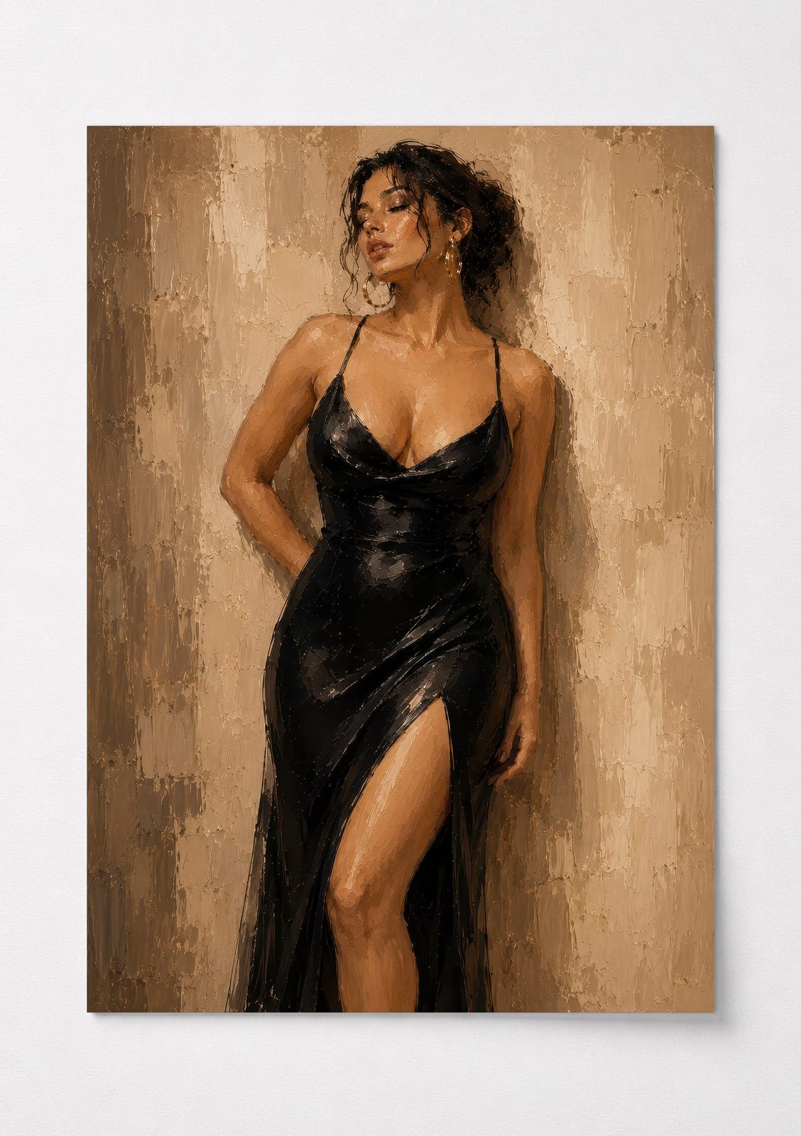 Elegant Woman Poster, Living Room Wall Art, Black Slip Dress Fine Art