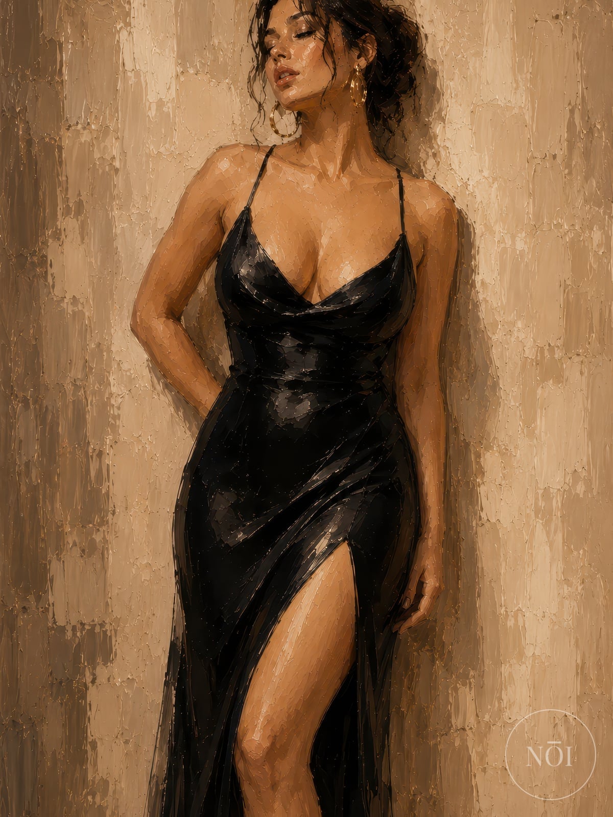 Elegant Woman Poster, Living Room Wall Art, Black Slip Dress Fine Art — Poster (ungerahmt)