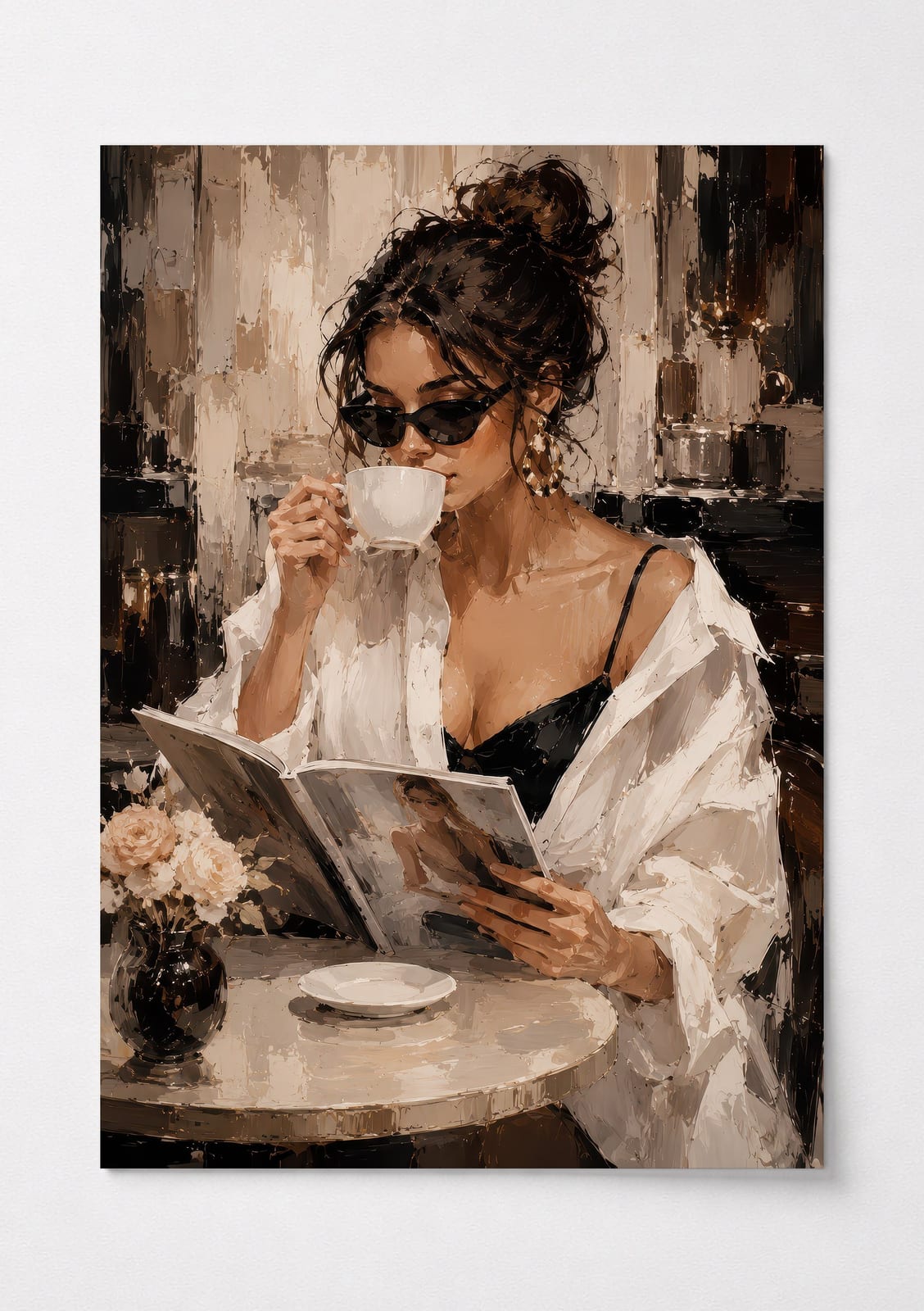 Chic Woman Coffee Bar Decor Poster, Café Fashion Wall Art, Living Room Wall Art