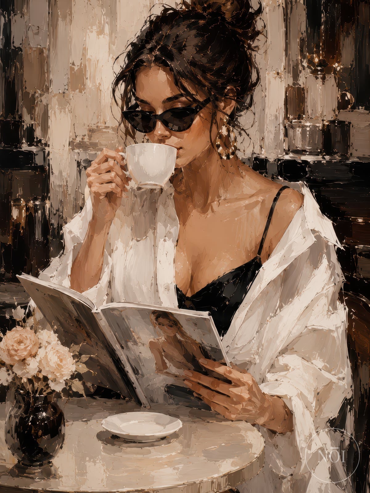 Chic Woman Coffee Bar Decor Poster, Café Fashion Wall Art, Living Room Wall Art — Poster (ungerahmt)