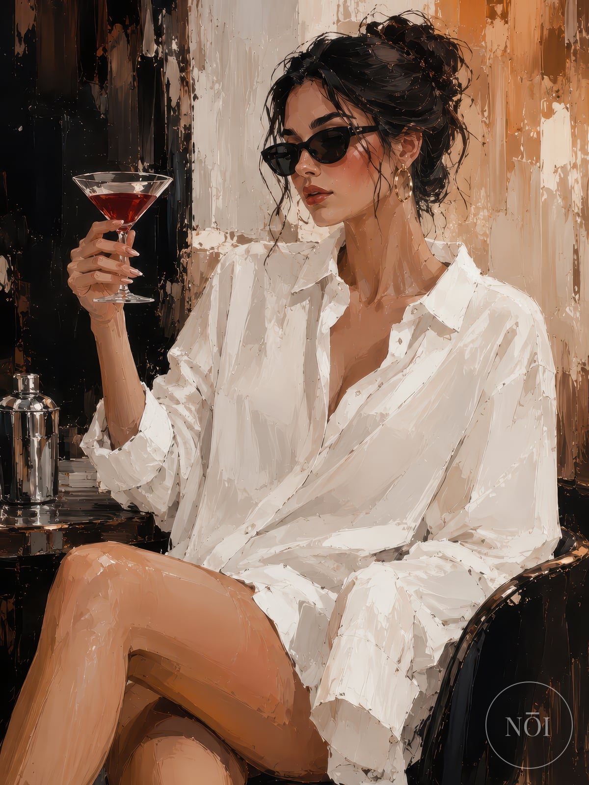 Chic Woman Cocktail Poster, Living Room Wall Art, Modern Bar Decor — Poster (ungerahmt)