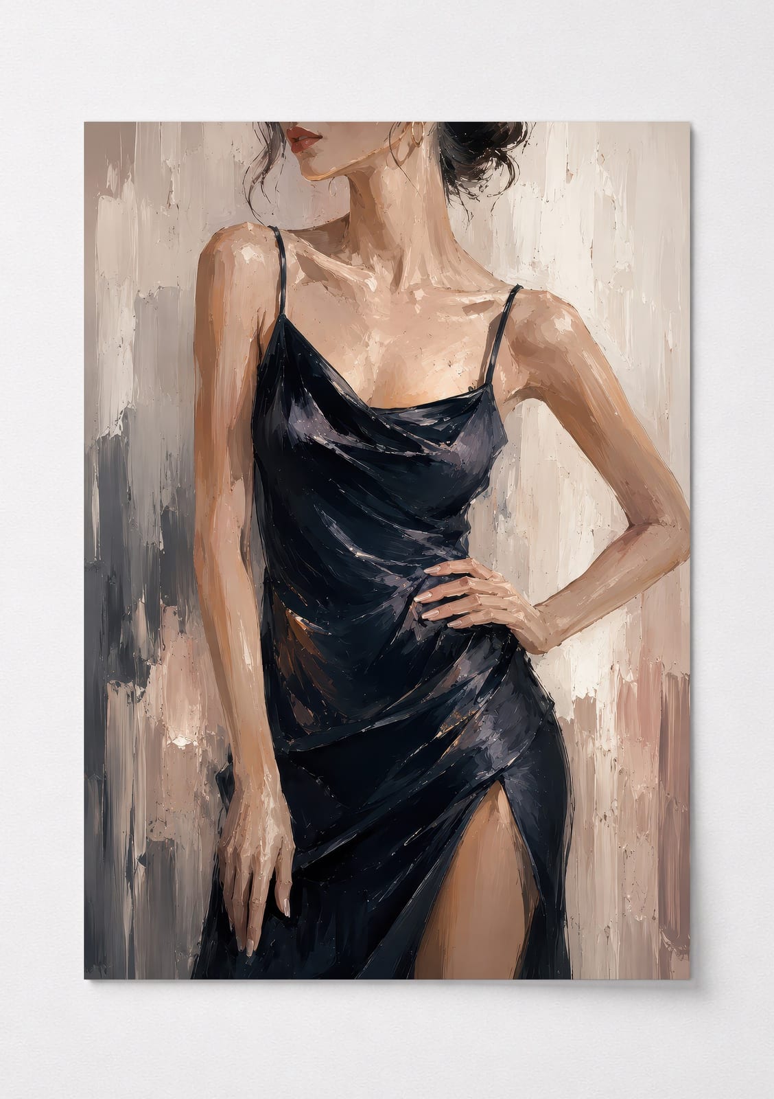 Elegant Woman Print, Black Silk Dress Living Room Wall Art, Modern Fashion Poster