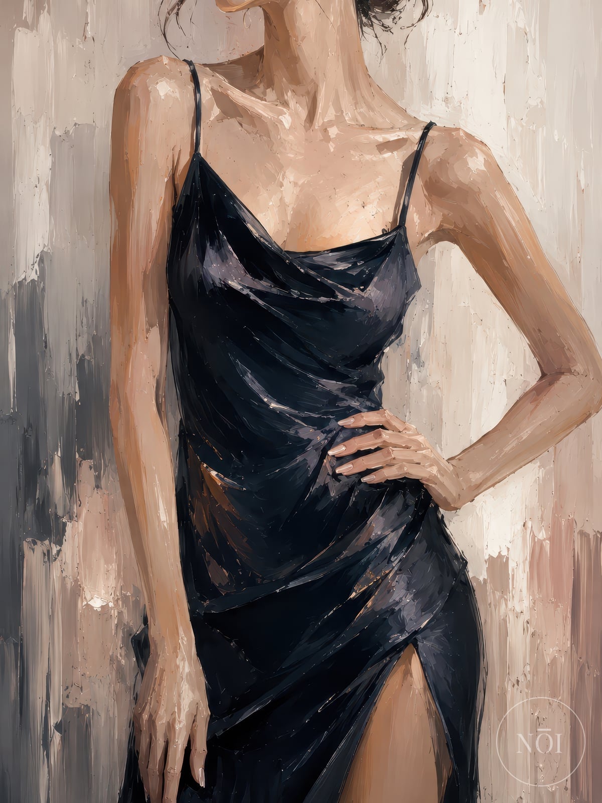Elegant Woman Print, Black Silk Dress Living Room Wall Art, Modern Fashion Poster — Poster (ungerahmt)