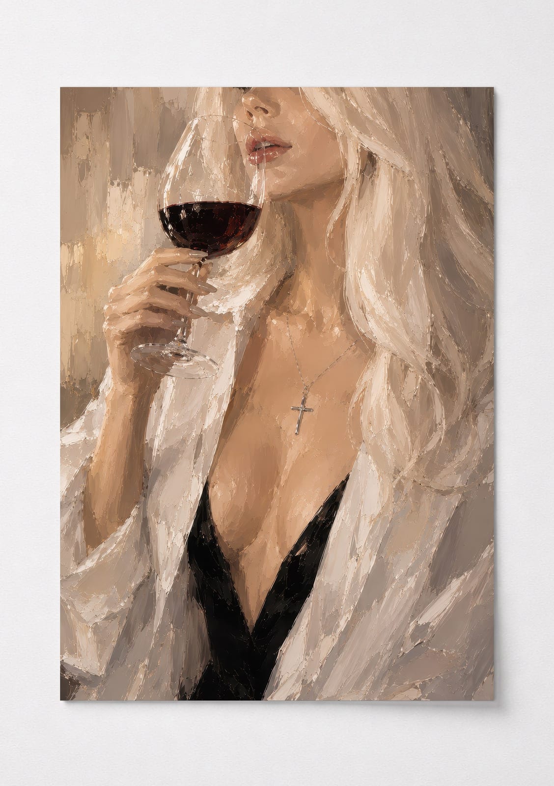 Woman Sipping Red Wine Poster, Elegant Living Room Wall Art