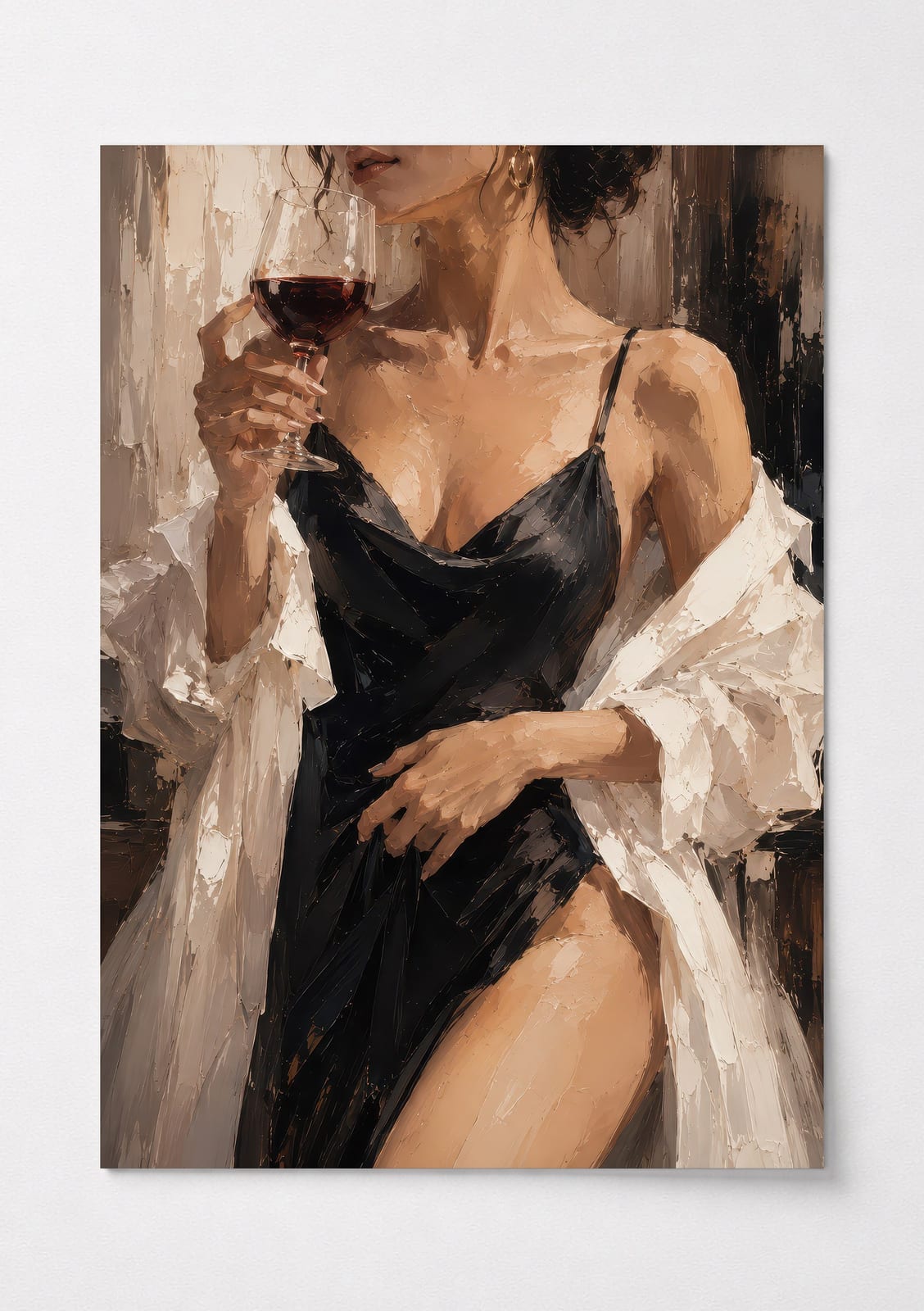 Elegant Woman Oil Painting, Wine Glass Living Room Wall Art, Modern Bar Poster