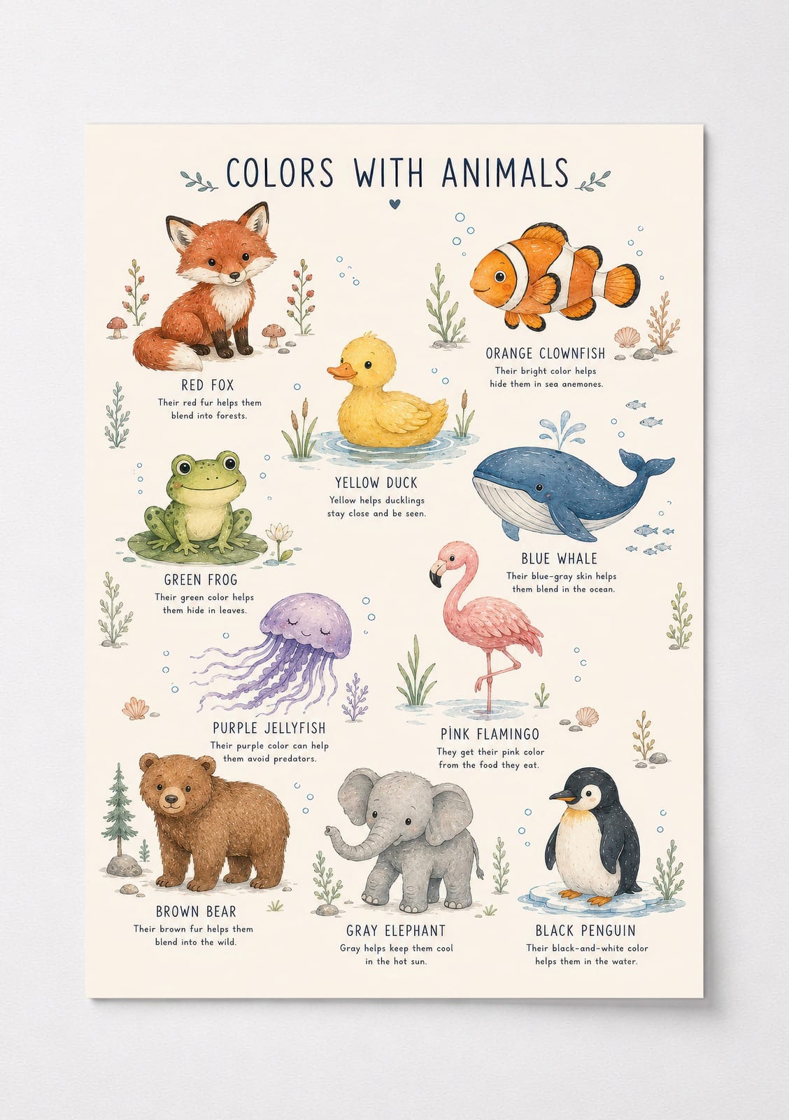 Colors Chart Animal Poster, Nursery Room Decor Aesthetic, Playroom Wall Art