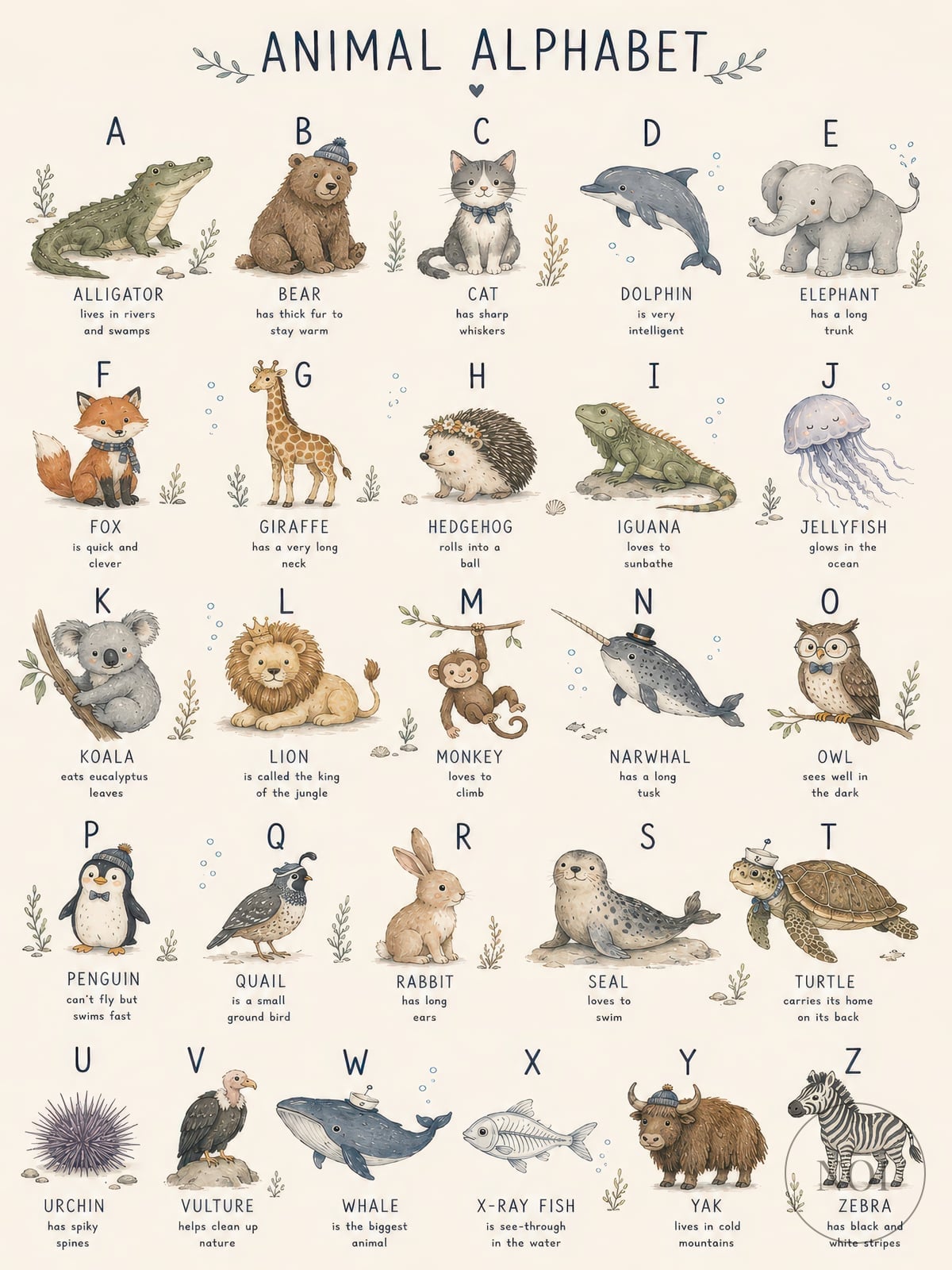 Alfabeto de animales de la A a la Z — Poster (ungerahmt)