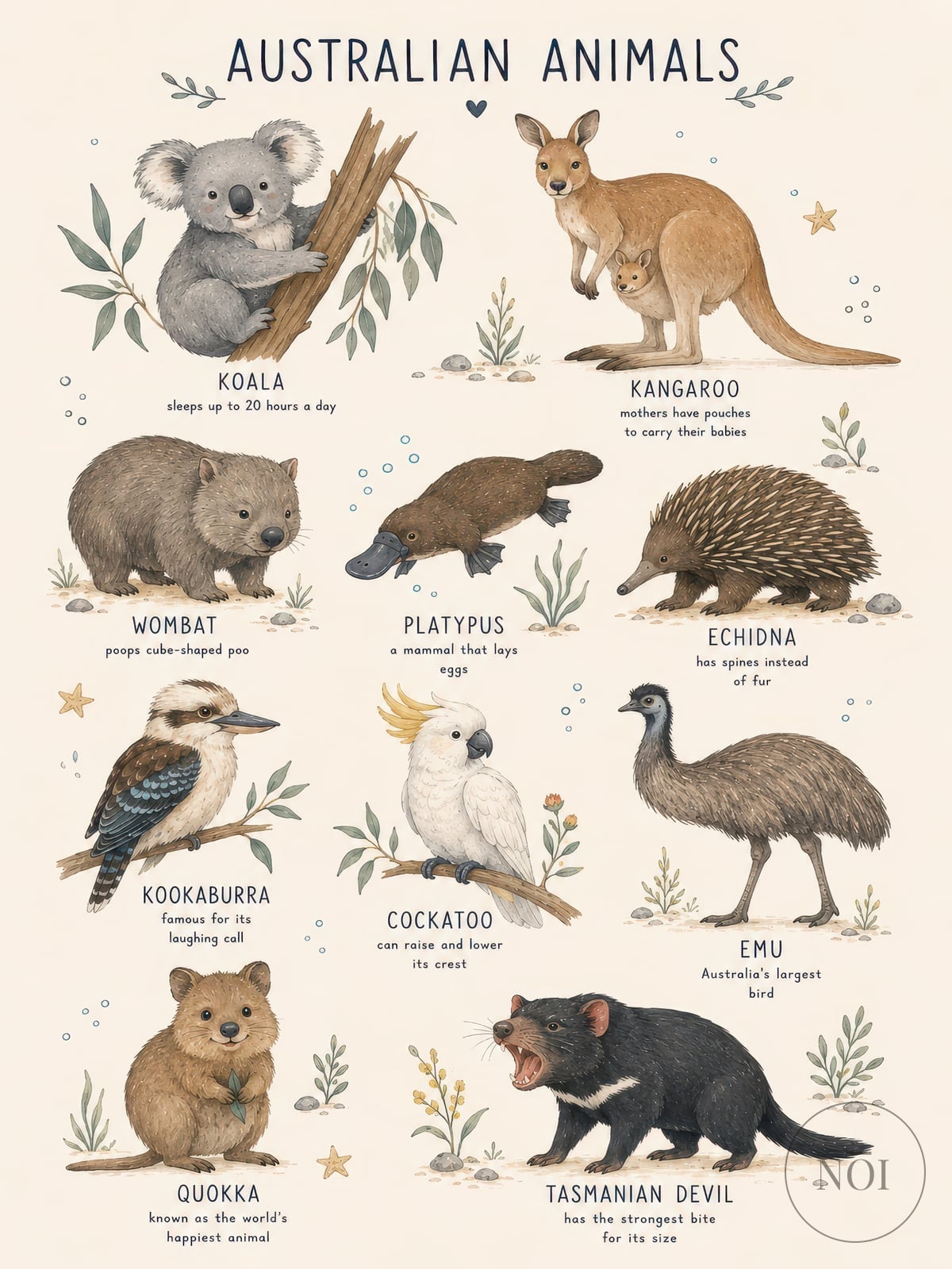 Australske Dyr — Poster (ungerahmt)