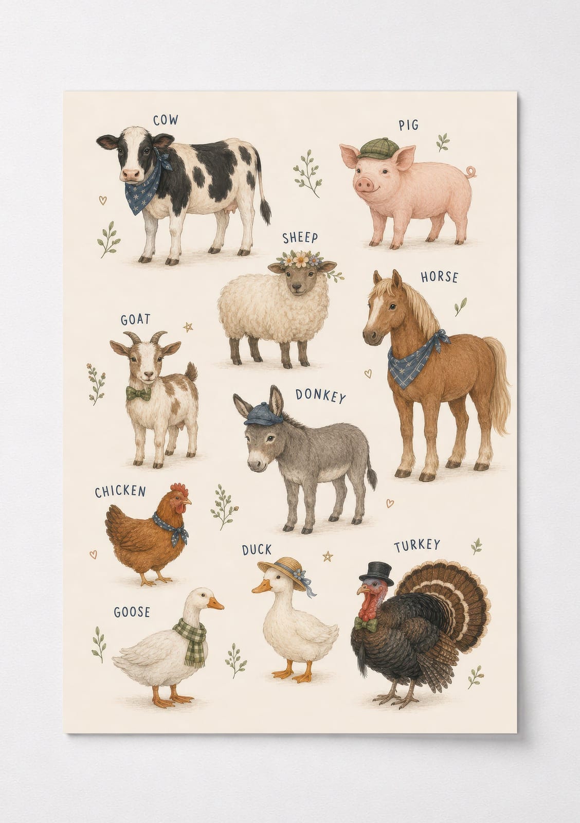 Farm Animal Chart Print, Living Room Wall Art, Nursery Educational Poster