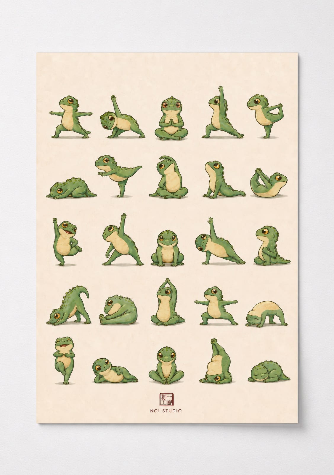 Yoga Frog Grid Poster, Cute Cartoon Living Room Wall Art