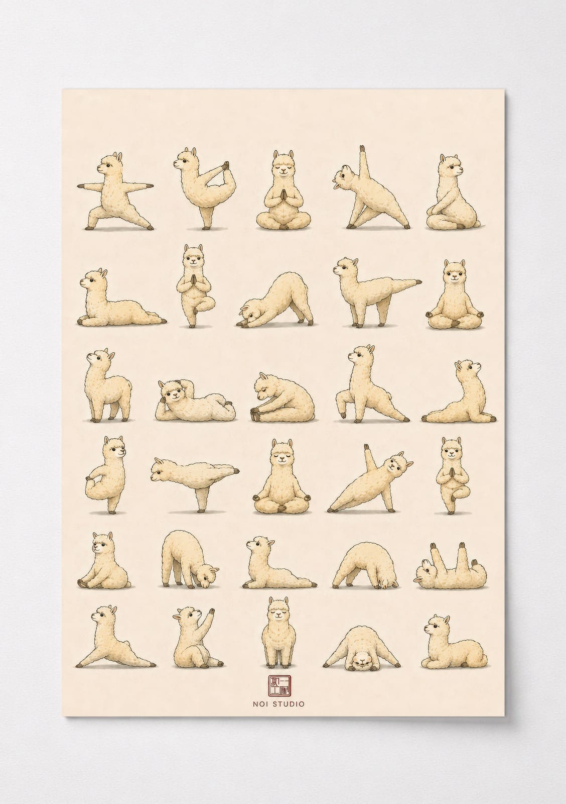 Yoga Alpacas Print, Cute Cartoon Living Room Wall Art, Kids Room Decor Poster