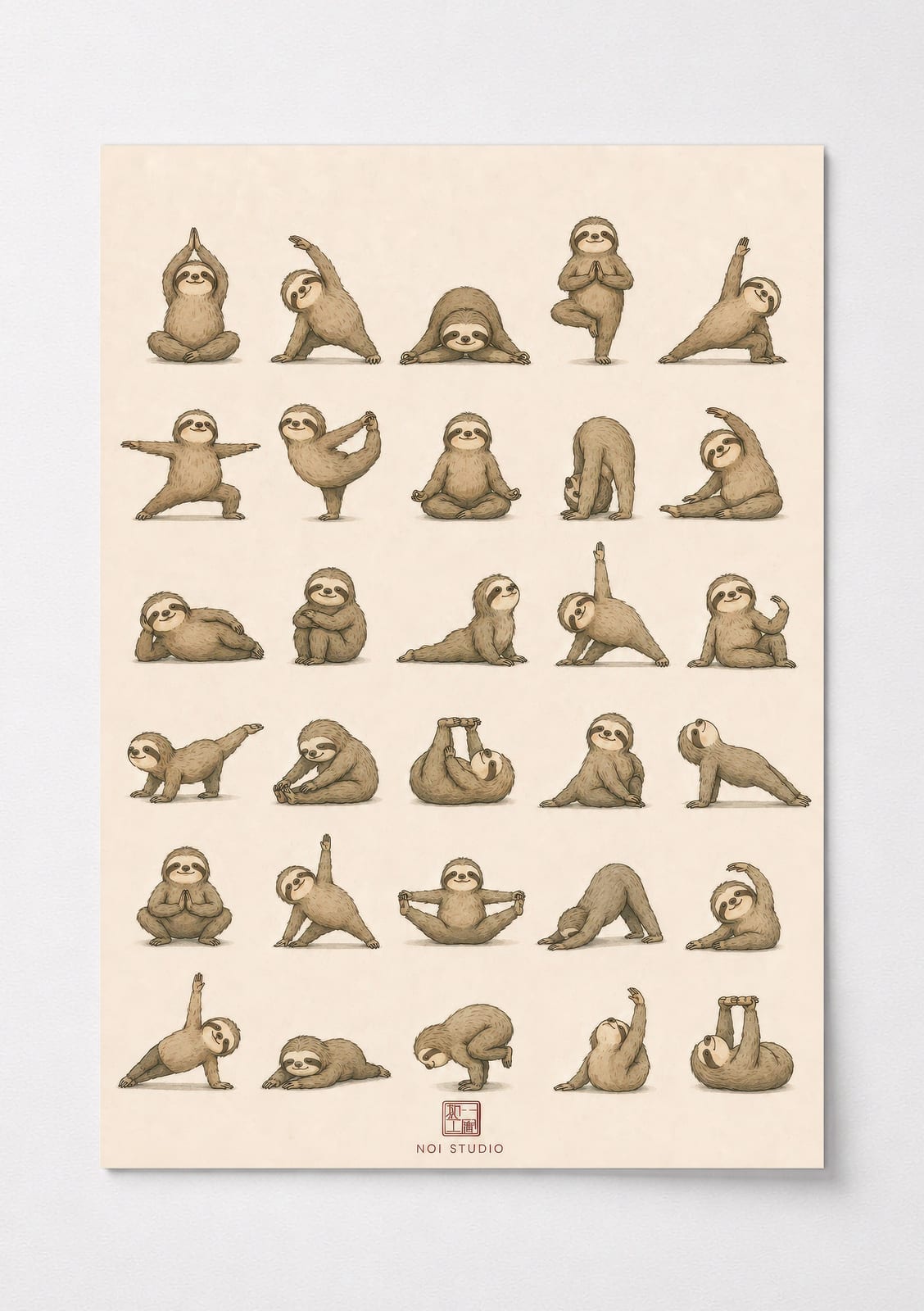 Yoga Sloths Poster, Funny Animal Living Room Wall Art