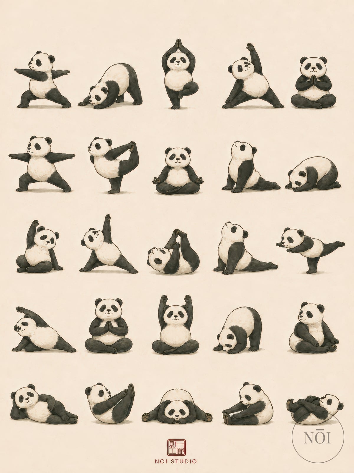 Yogapandaer i Gitter — Poster (ungerahmt)