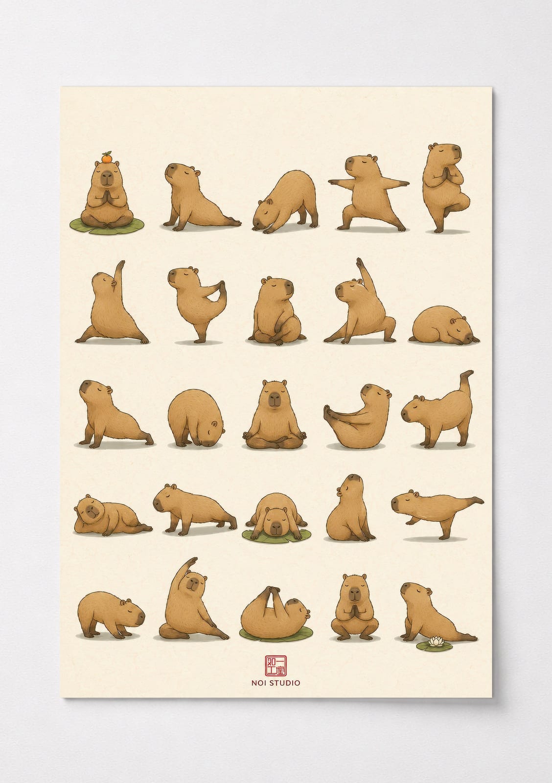 Yoga Capybara Grid Poster, Minimalist Wall Art, Living Room Decor
