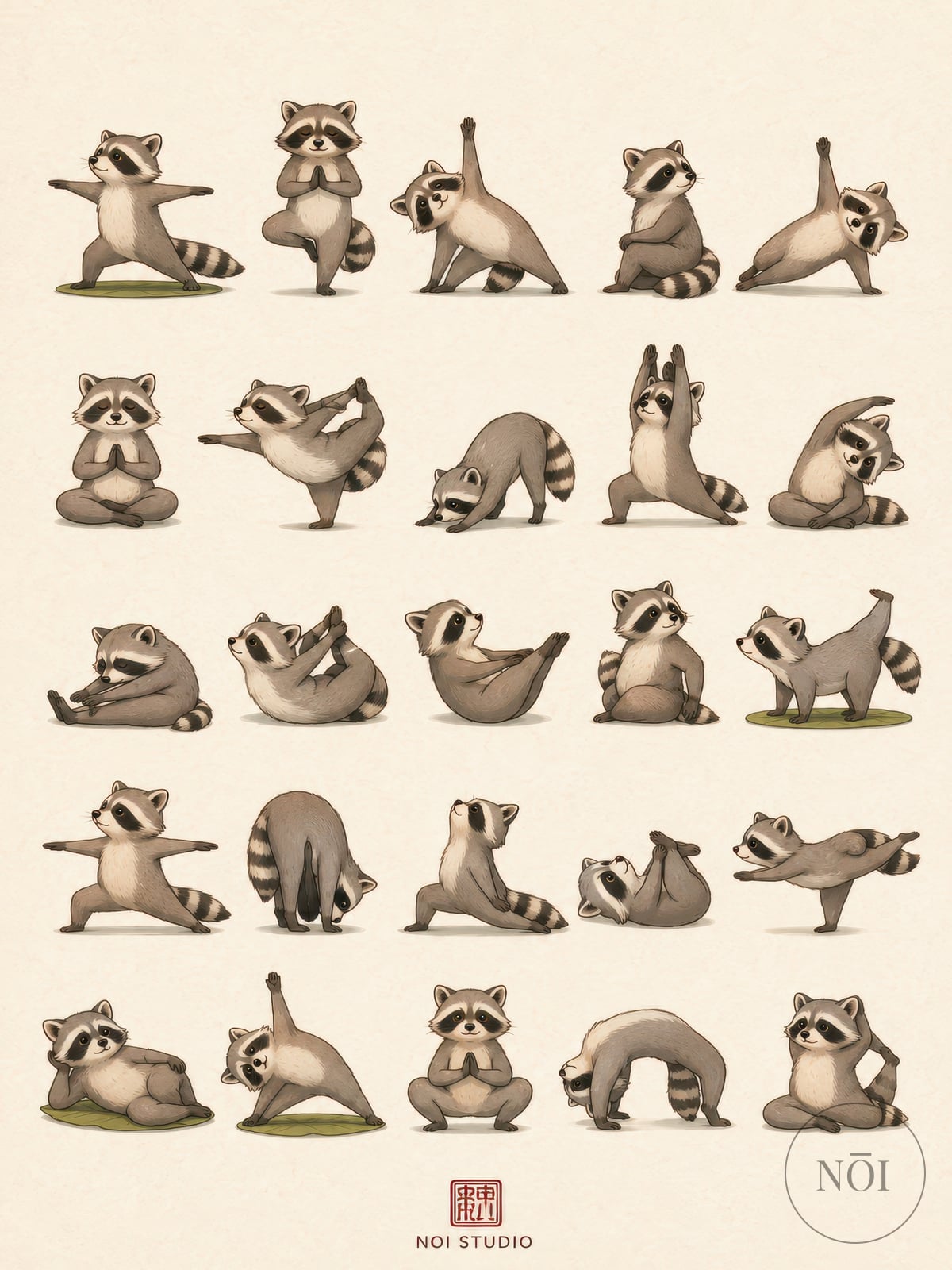 Vaskebjørnenes yogatime — Poster (ungerahmt)