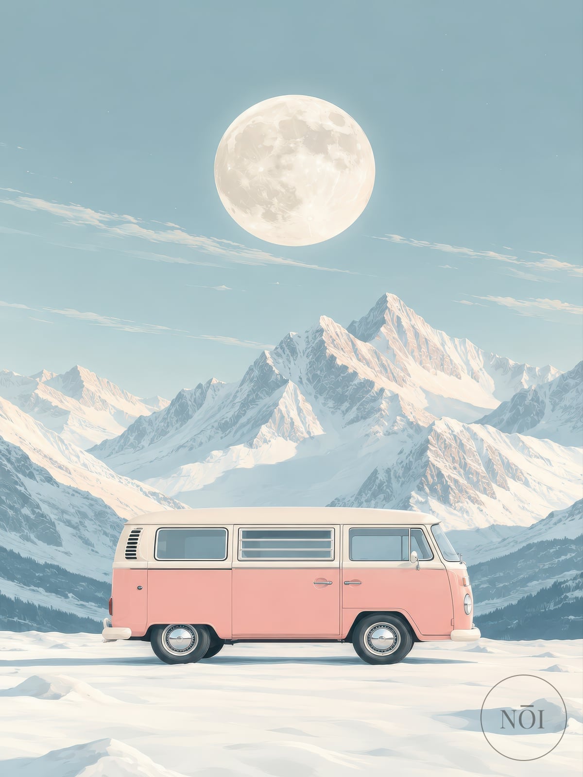 Rosa Bulli im Schnee — Poster (ungerahmt)
