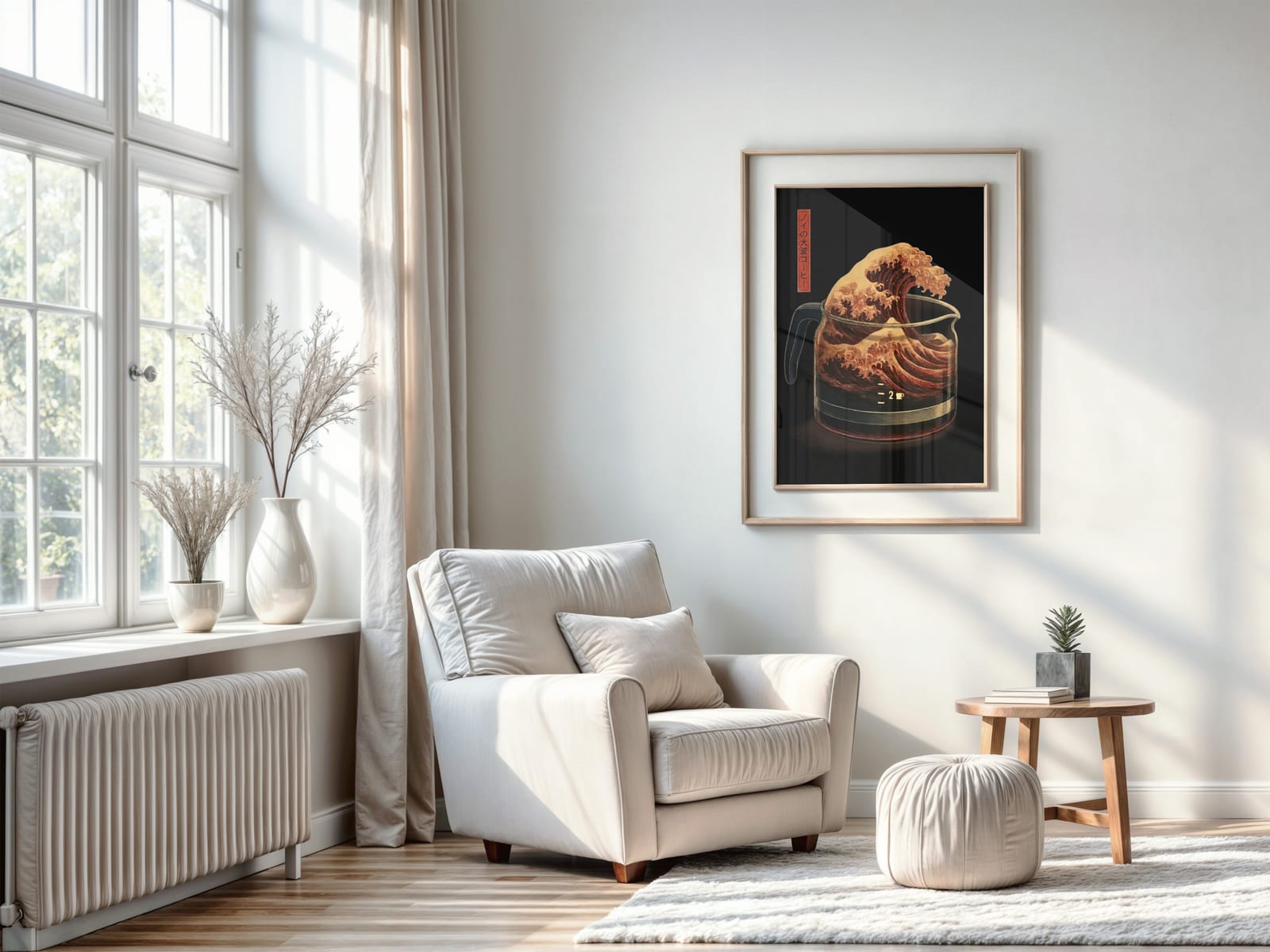 Japanese Wave Coffee Pot Poster - Wabi Sabi Kitchen Wall Art
