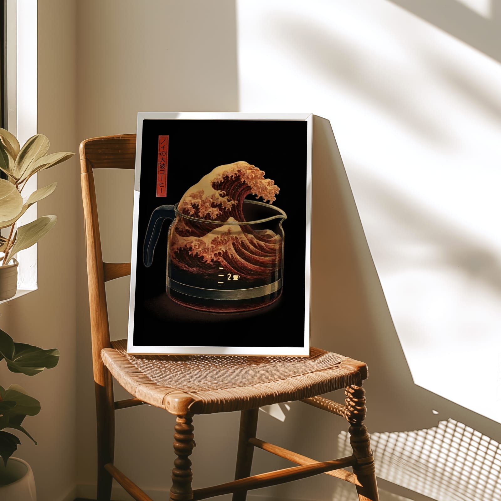 Japanese Wave Coffee Pot Poster - Wabi Sabi Kitchen Wall Art