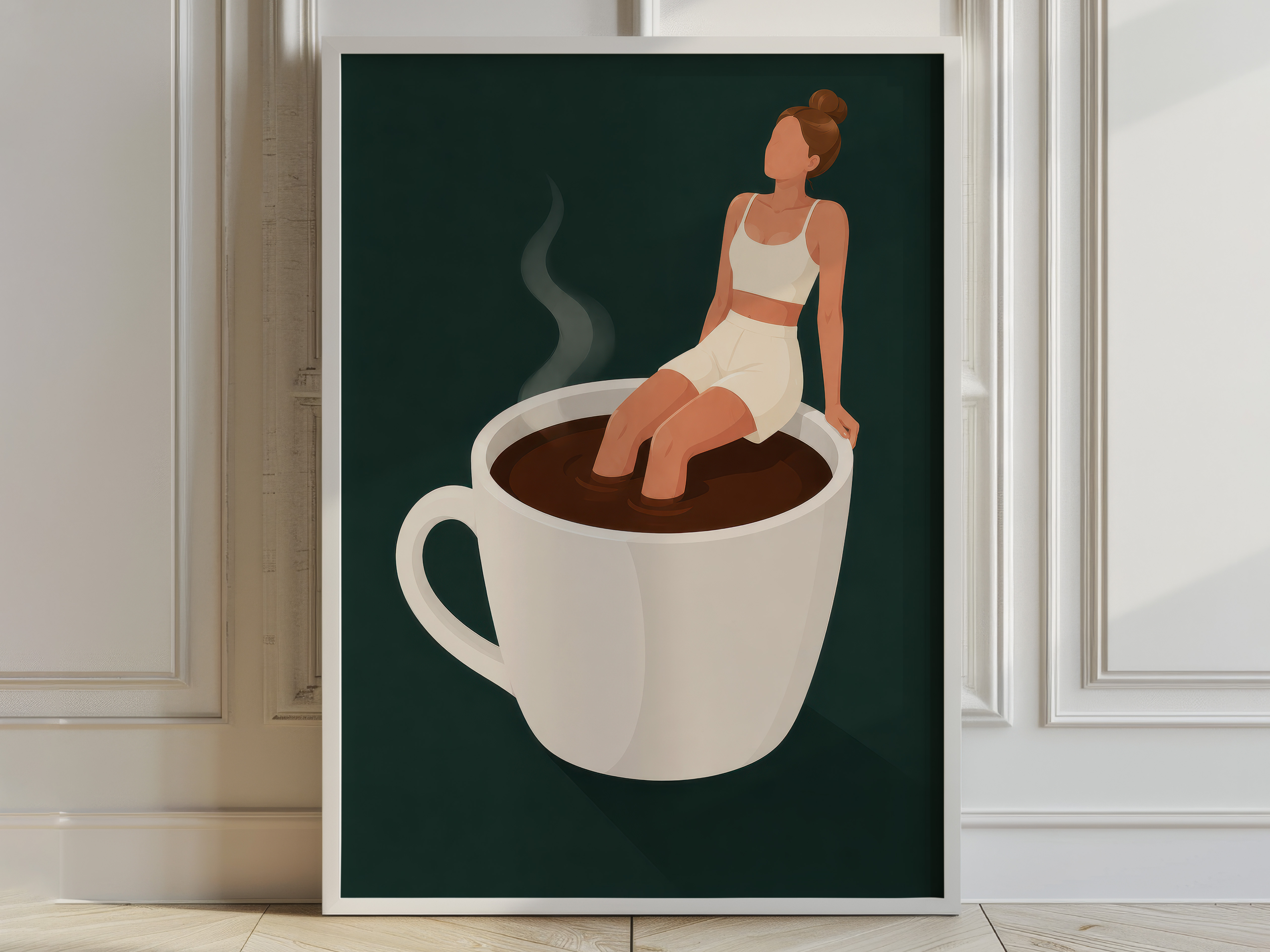Woman on Coffee Cup Poster, Coffee Wall Art for Kitchen Decor