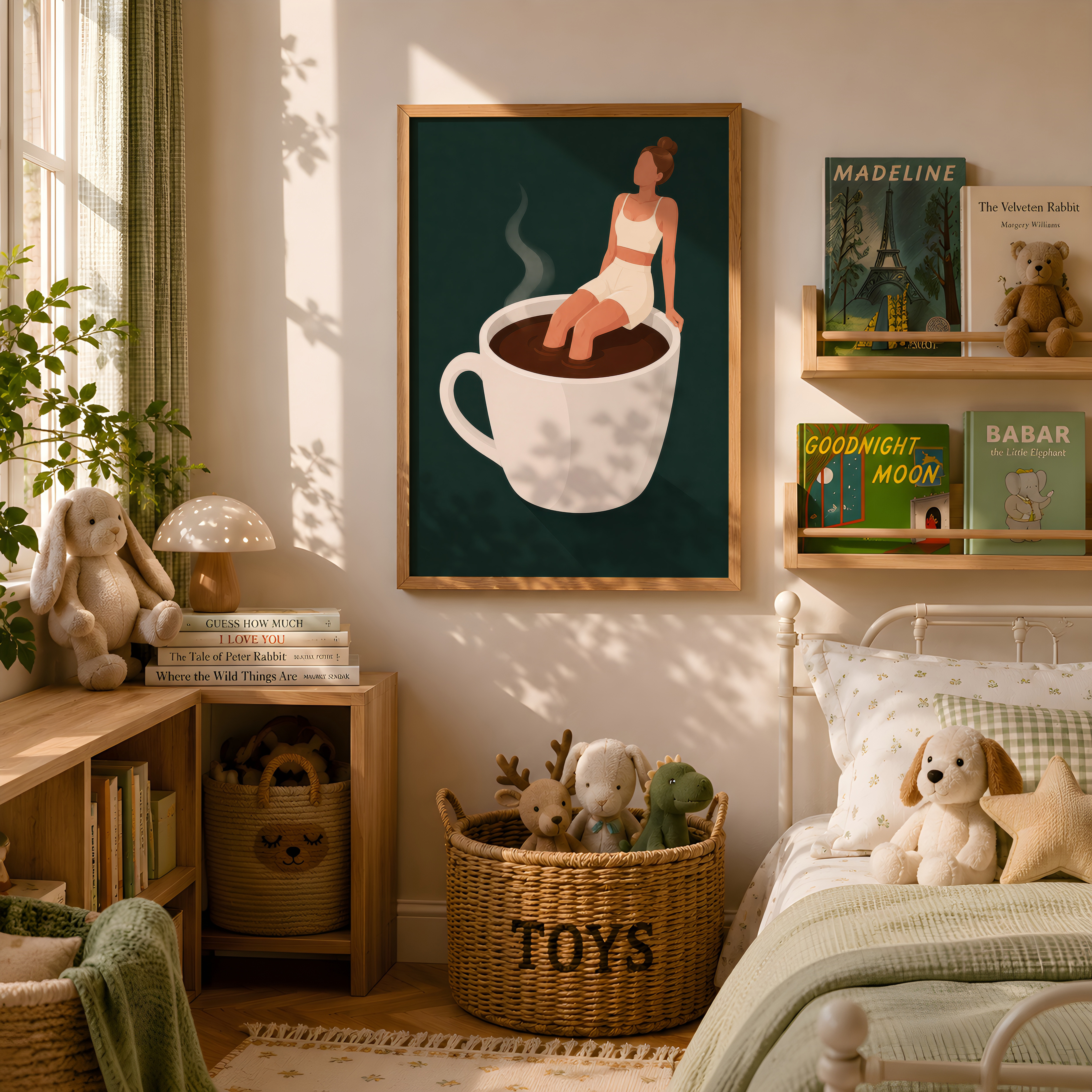 Woman on Coffee Cup Poster, Coffee Wall Art for Kitchen Decor