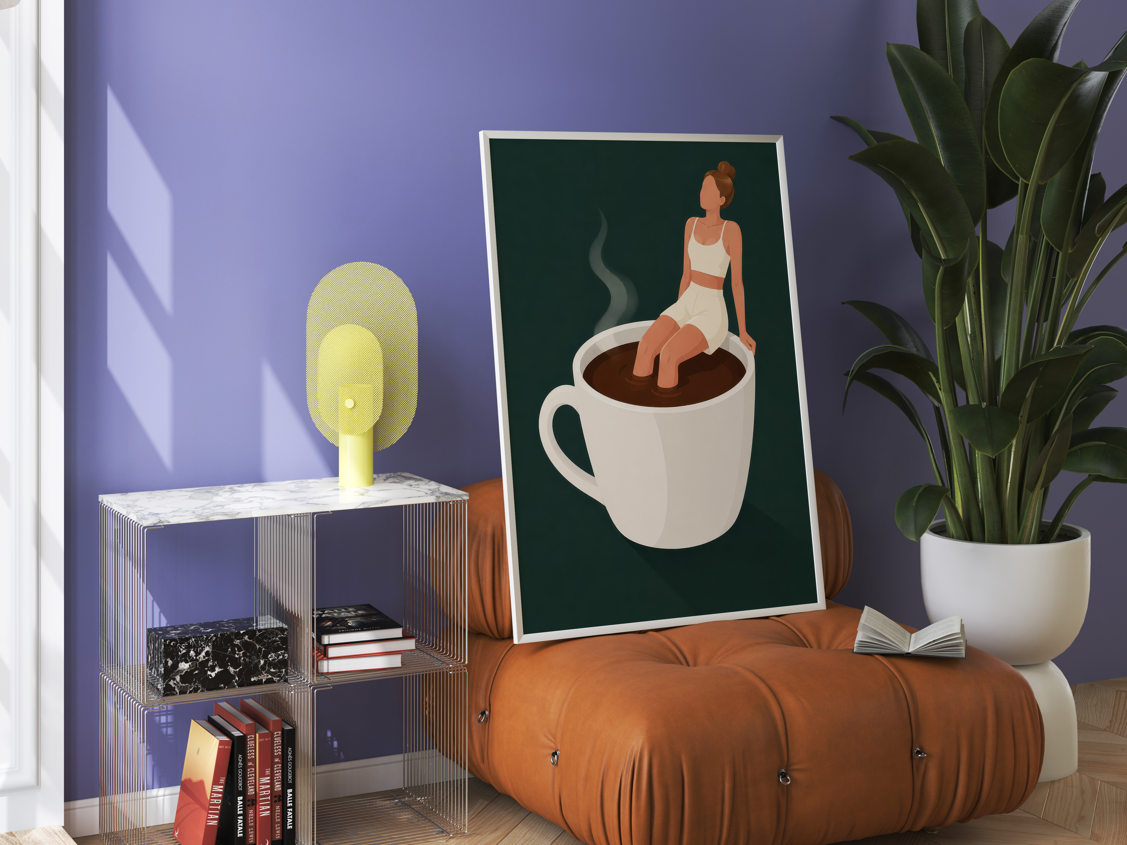 Woman on Coffee Cup Poster, Coffee Wall Art for Kitchen Decor