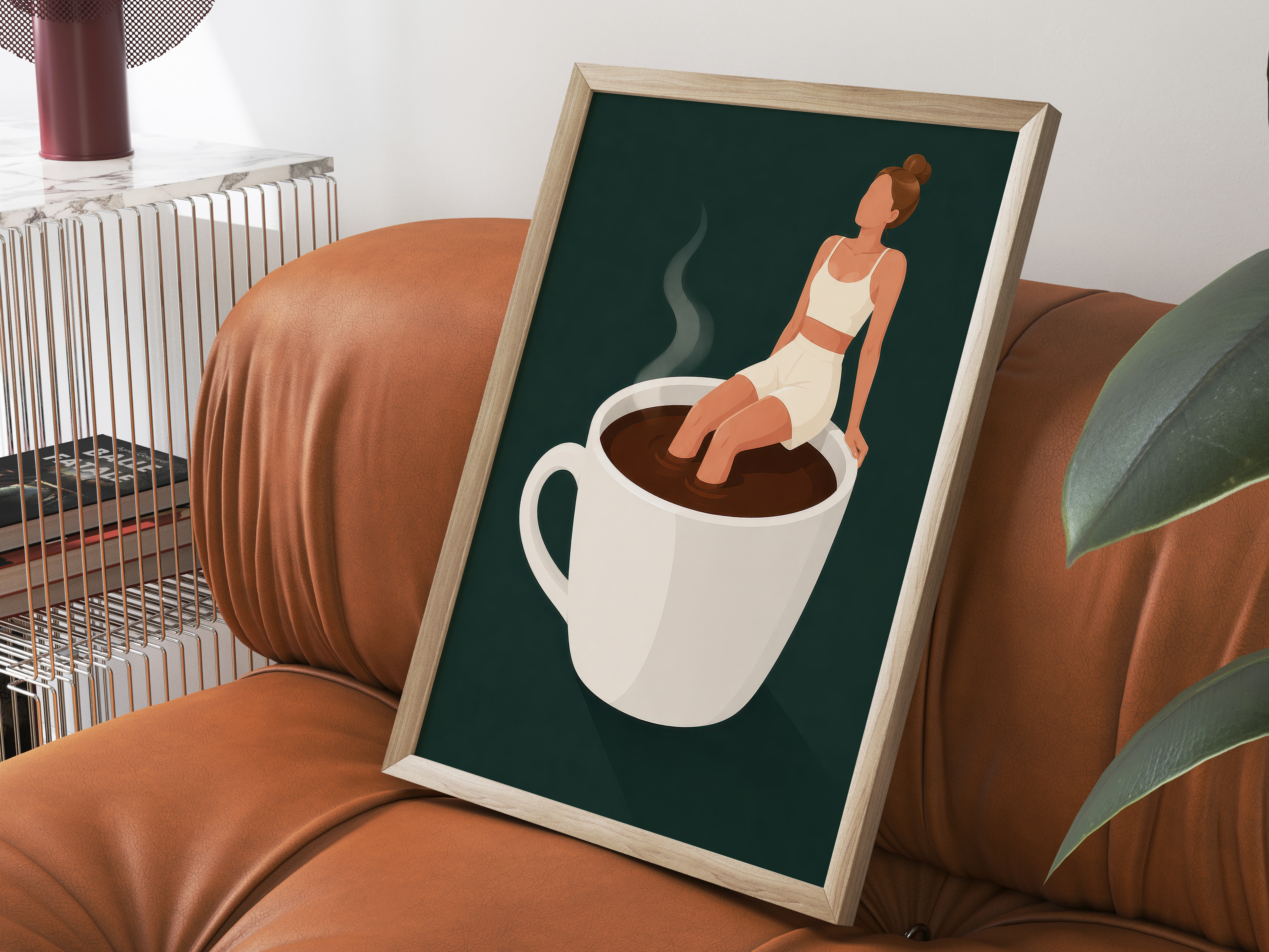Woman on Coffee Cup Poster, Coffee Wall Art for Kitchen Decor