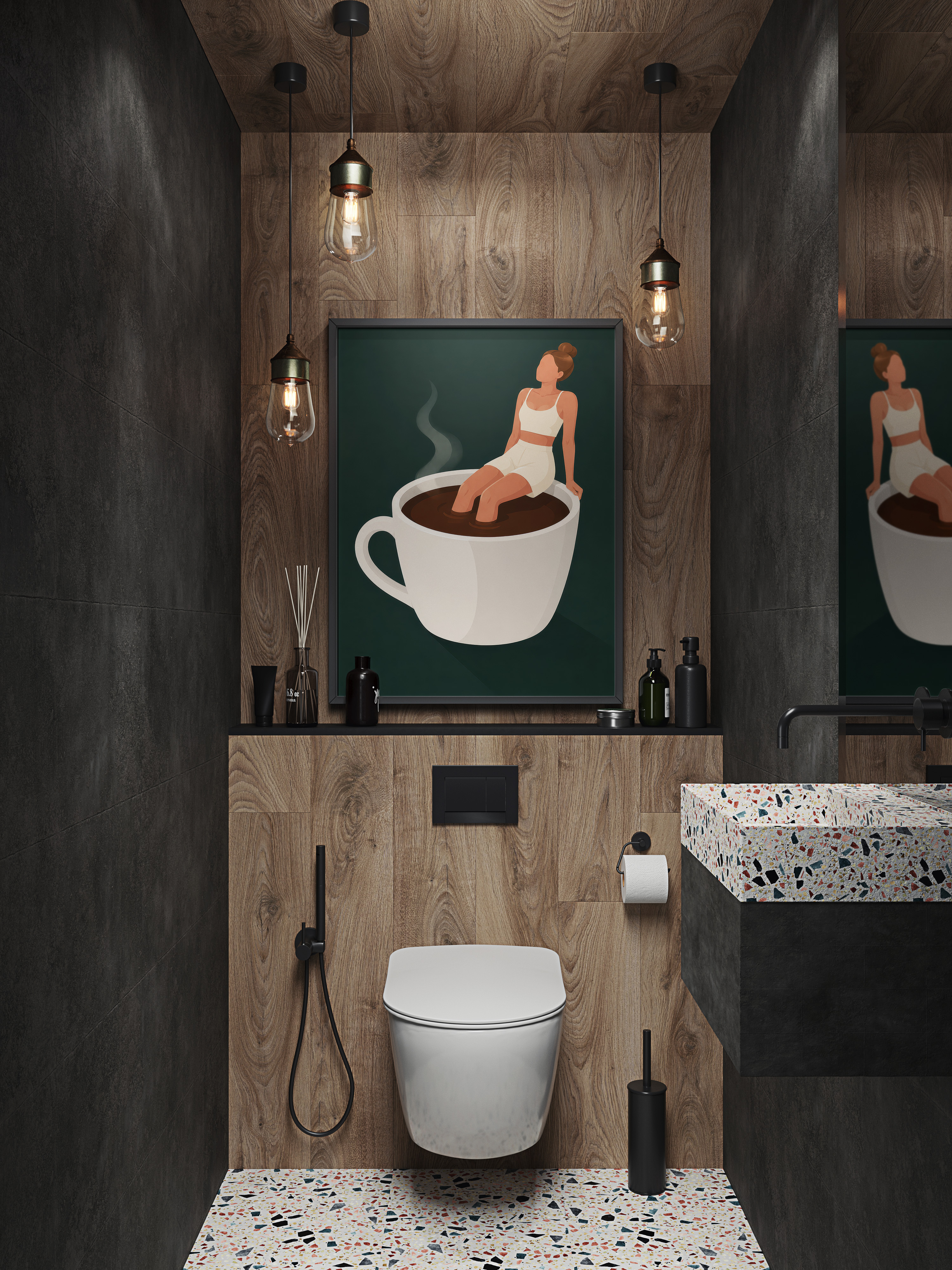 Woman on Coffee Cup Poster, Coffee Wall Art for Kitchen Decor