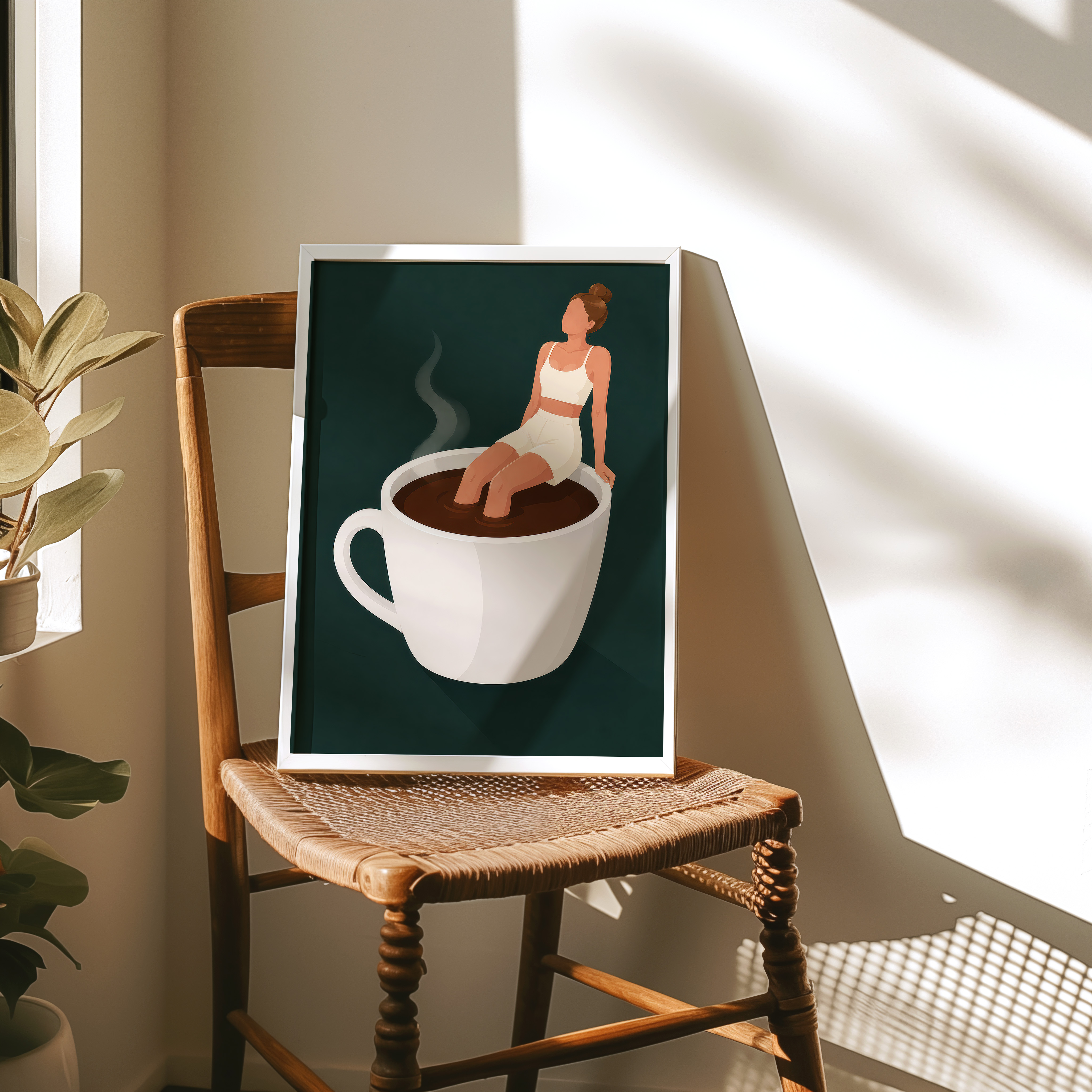 Woman on Coffee Cup Poster, Coffee Wall Art for Kitchen Decor