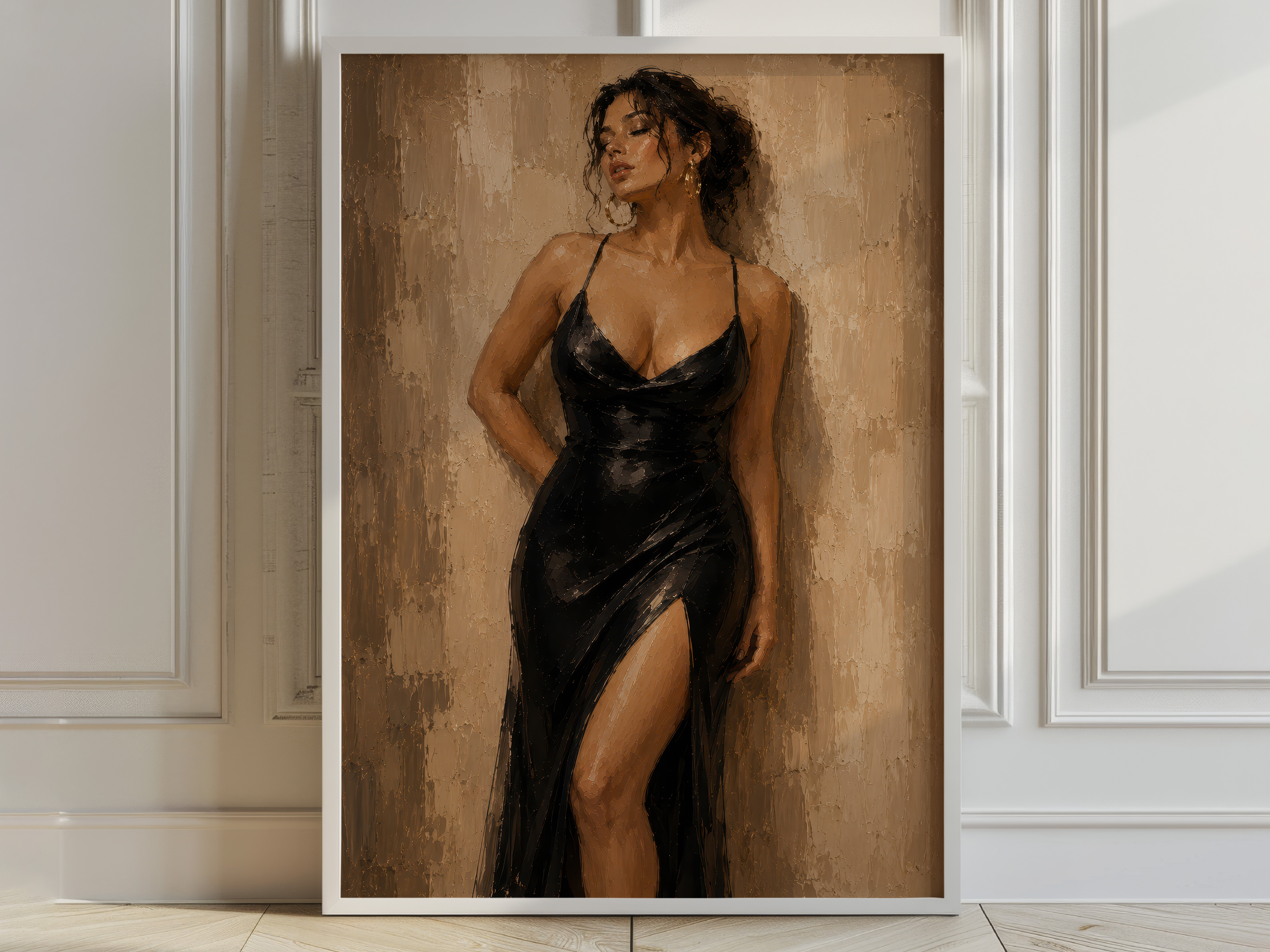 Elegant Woman Poster, Living Room Wall Art, Black Slip Dress Fine Art