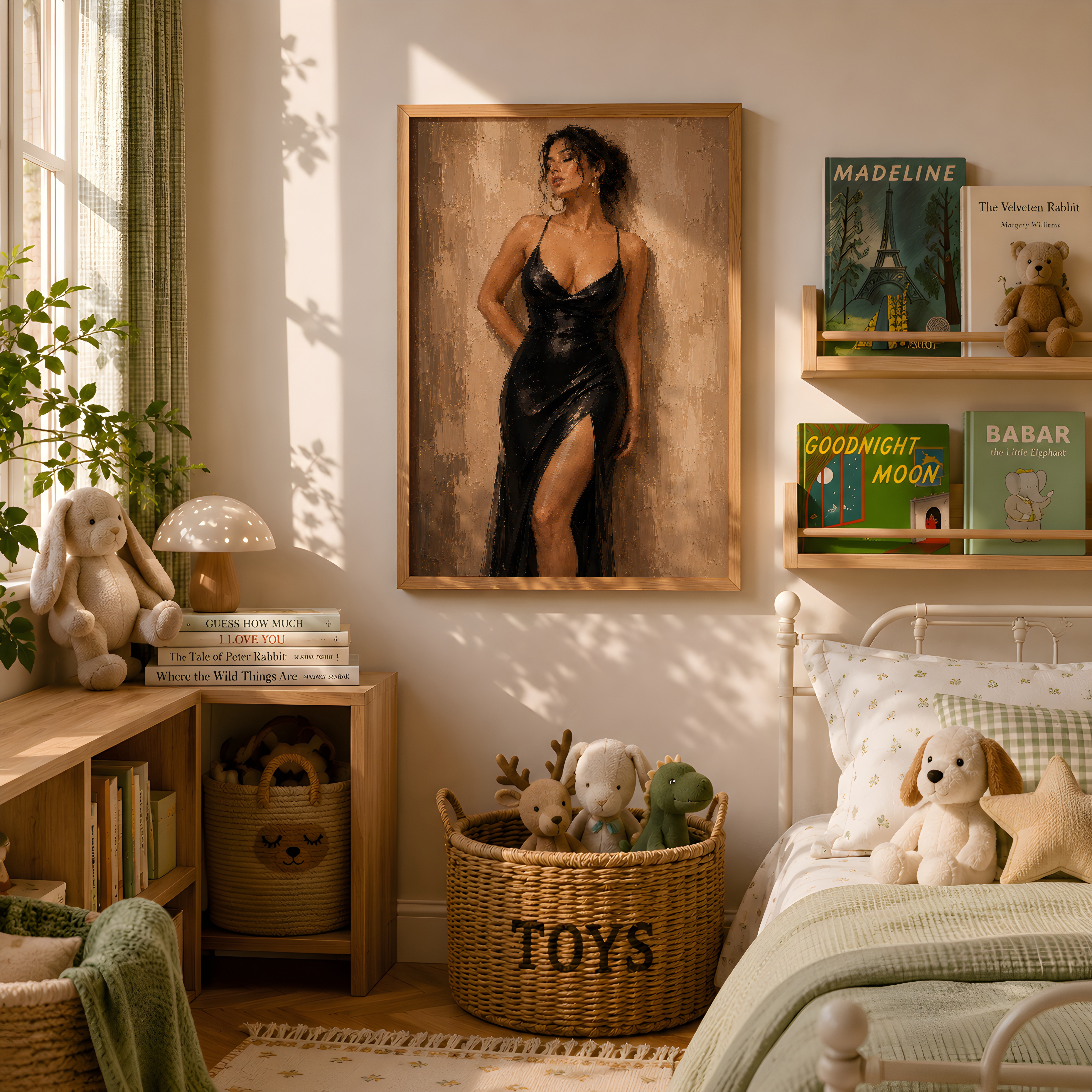 Elegant Woman Poster, Living Room Wall Art, Black Slip Dress Fine Art