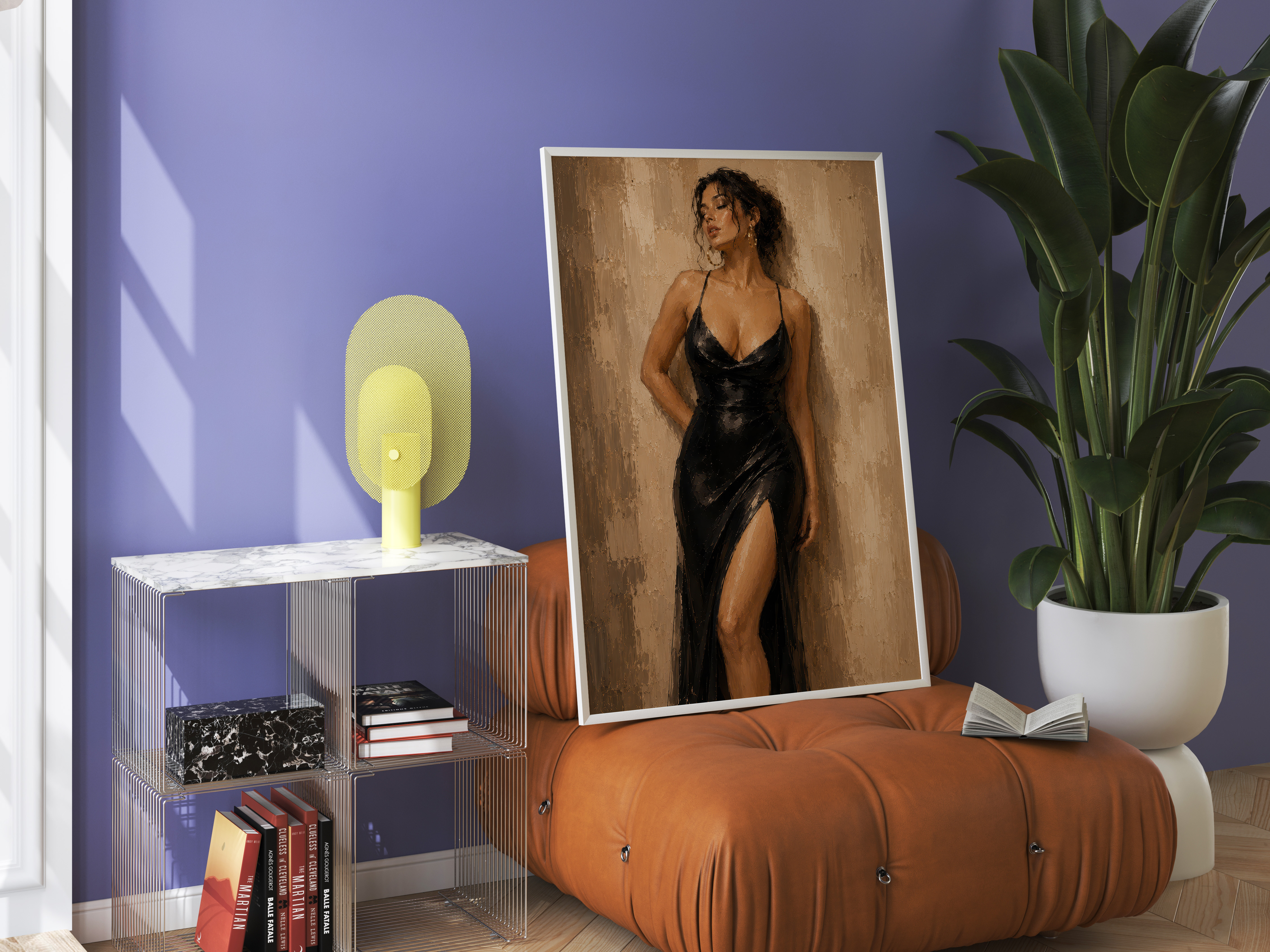 Elegant Woman Poster, Living Room Wall Art, Black Slip Dress Fine Art